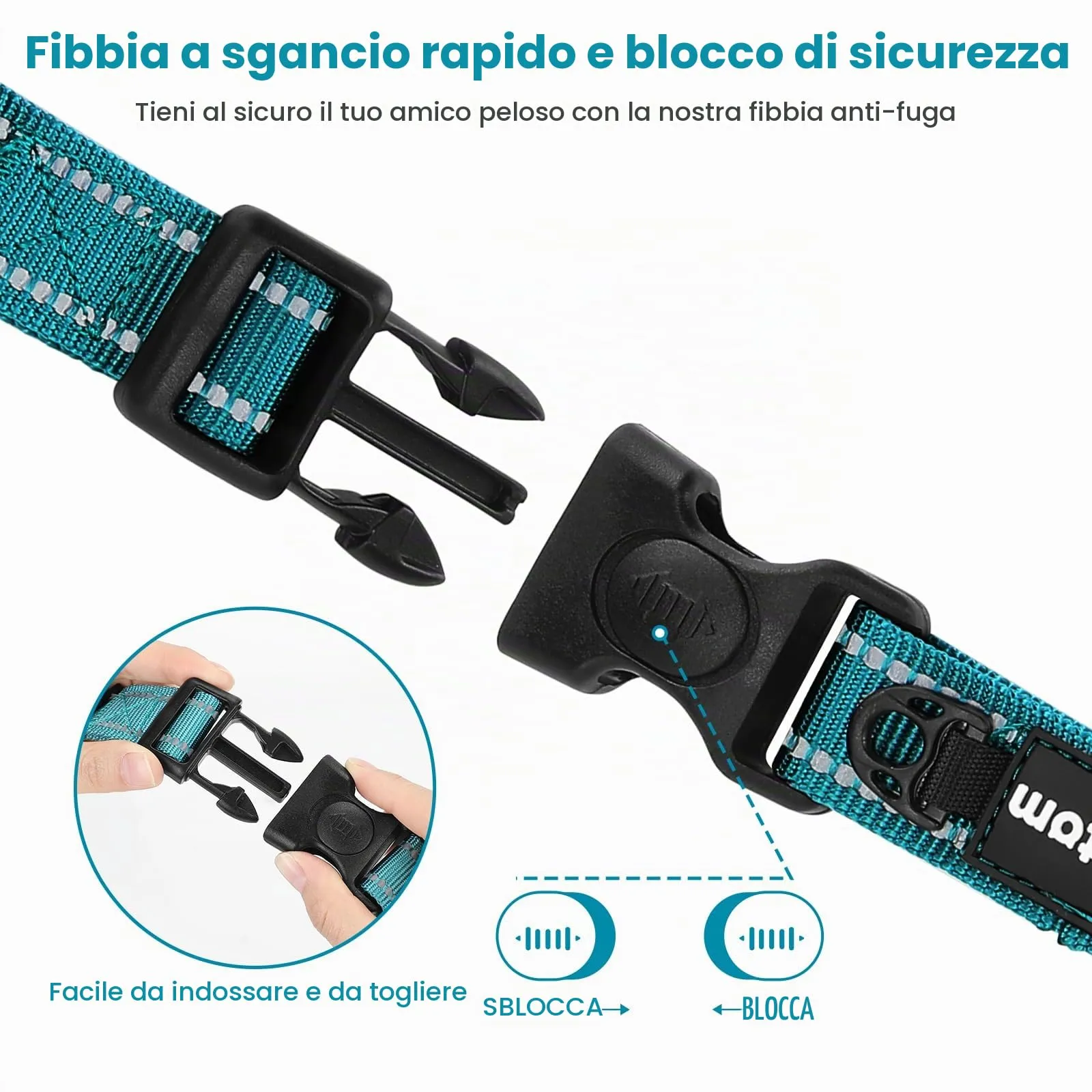 PETTOM Collare Semistrozzo Cane, Sicurezza, Regolabile, Riflettente - immagine 3