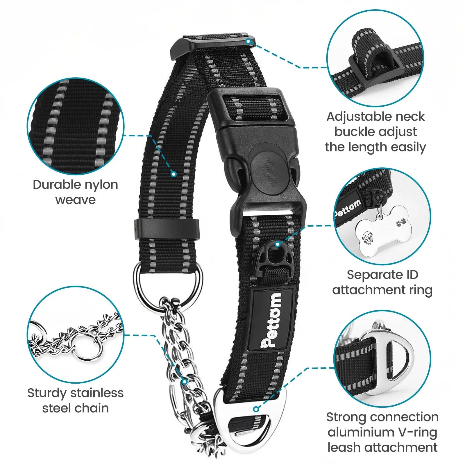 PETTOM Collare Semistrozzo Cane, Sicurezza, Regolabile, Riflettente - immagine 4