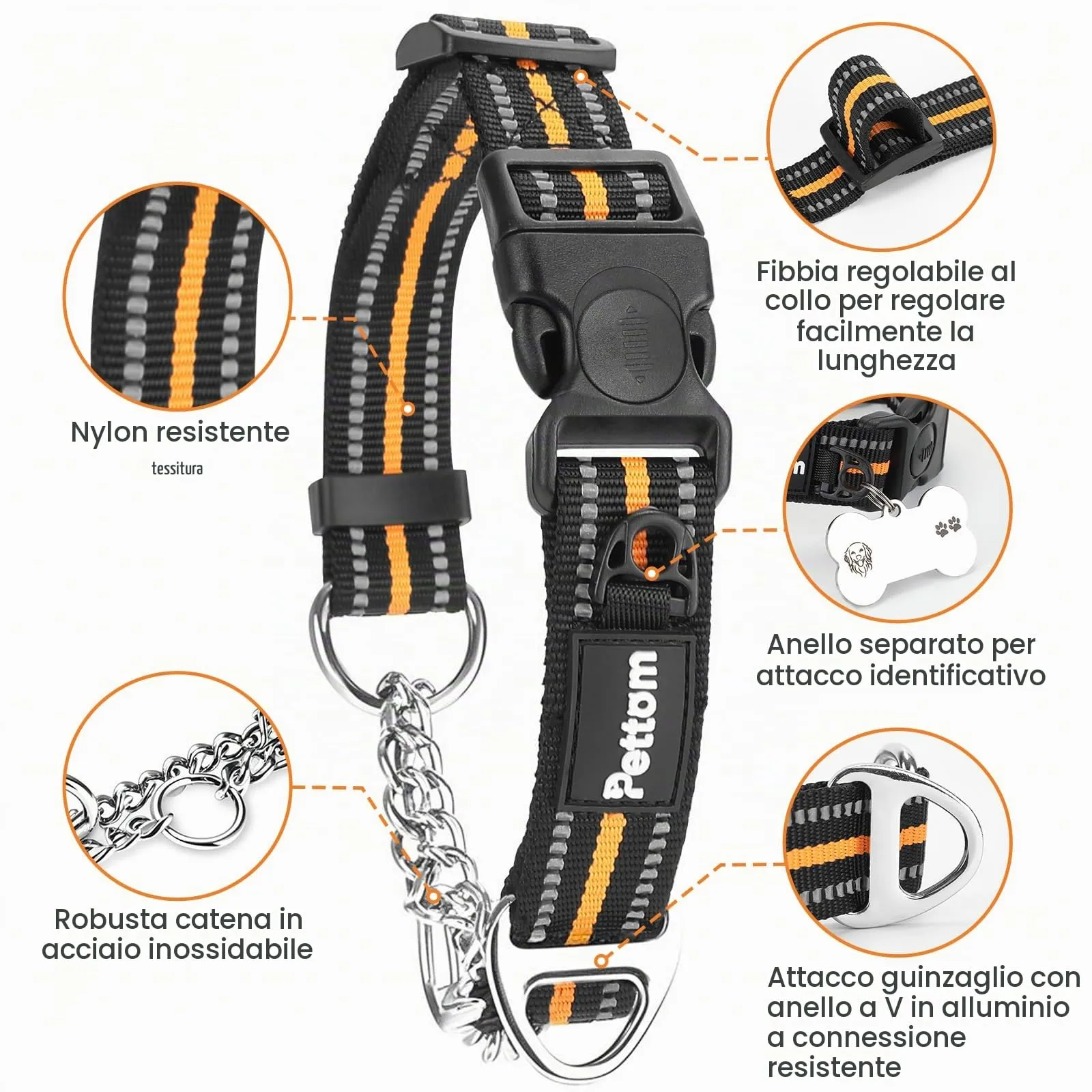 PETTOM Collare Semistrozzo Cane, Sicurezza, Regolabile, Riflettente - immagine 4