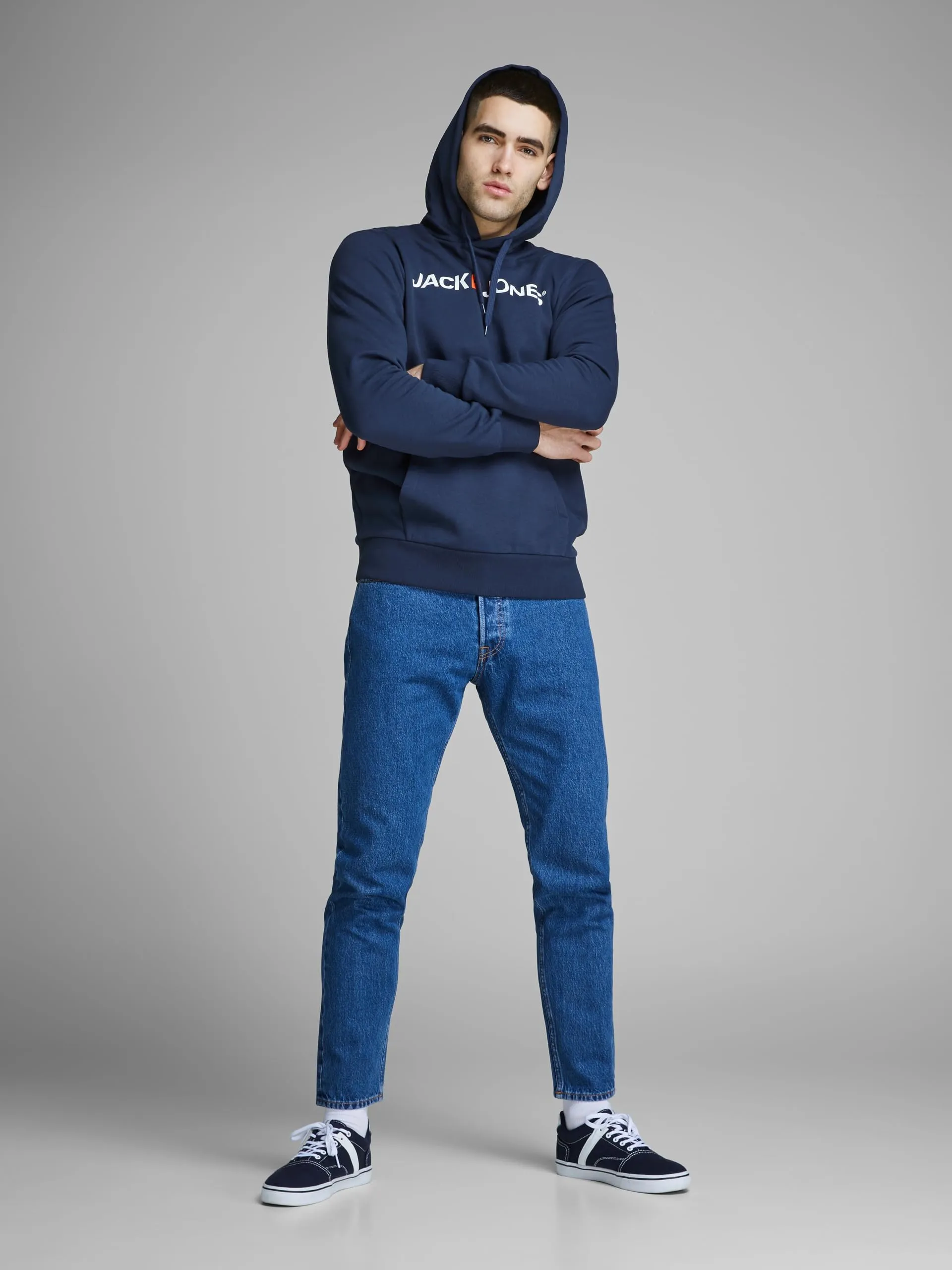 JACK & JONES - Felpa da uomo con cappuccio e logo, Blu (Insignia Blue/Reg Fit), XXL - immagine 5