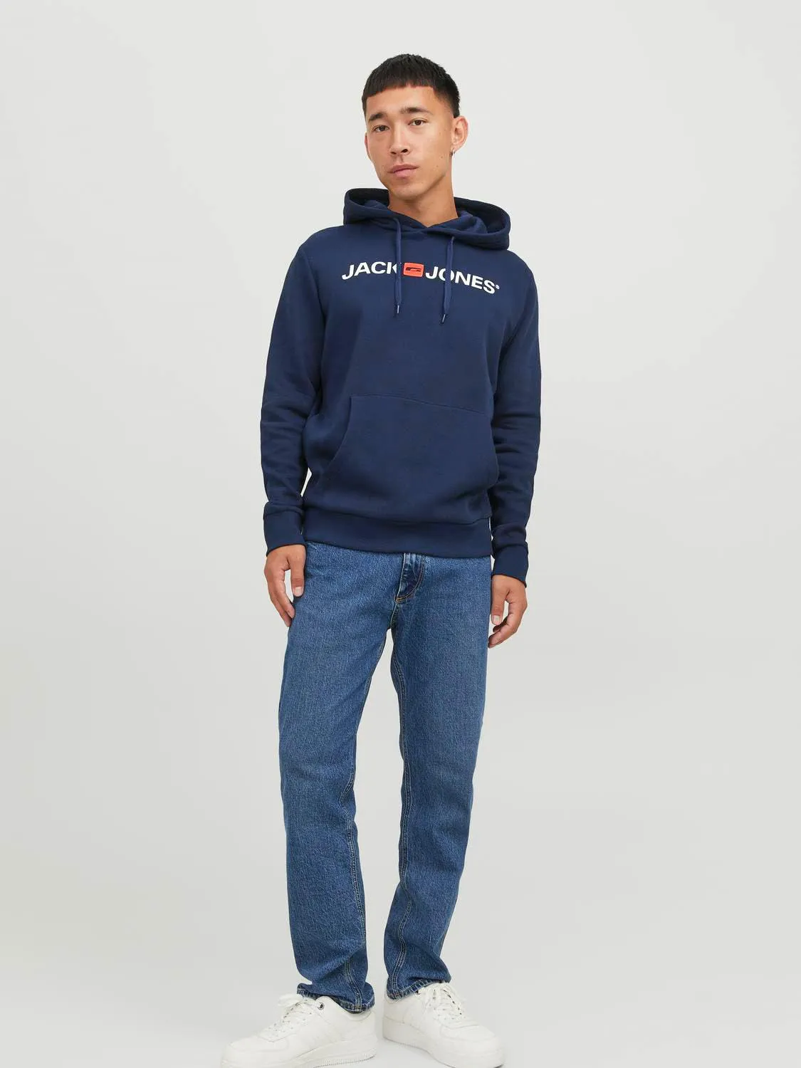 JACK & JONES - Felpa da uomo con cappuccio e logo, Blu (Insignia Blue/Reg Fit), S - immagine 3