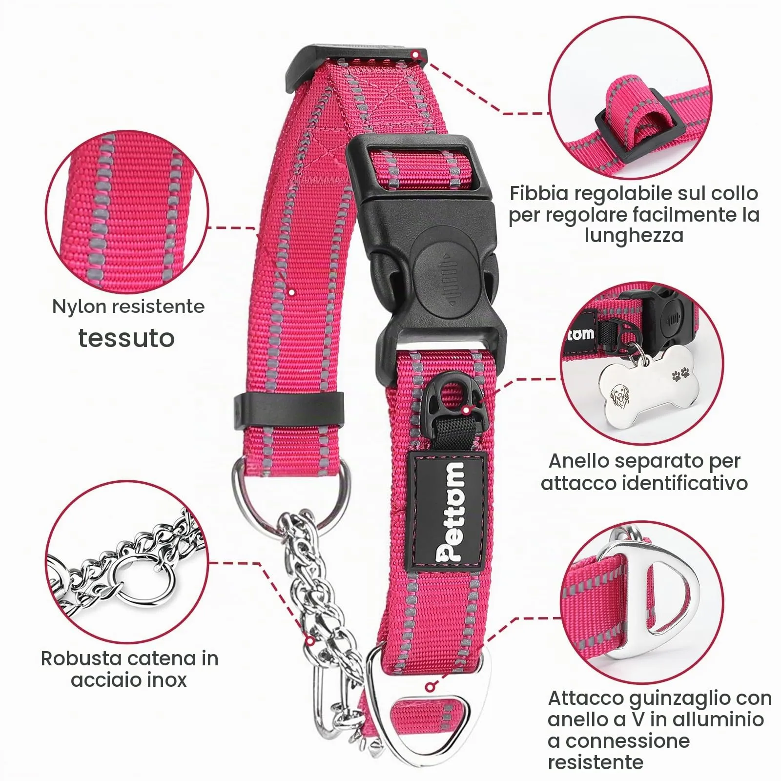 PETTOM Collare Semistrozzo Cane, Sicurezza, Regolabile, Riflettente - immagine 5