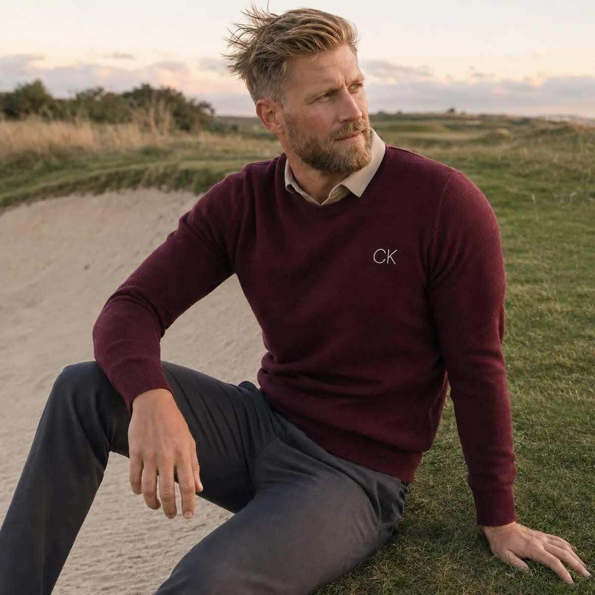 Calvin Klein Uomo Maglione Golf Girocollo - Borgogna - S - immagine 2