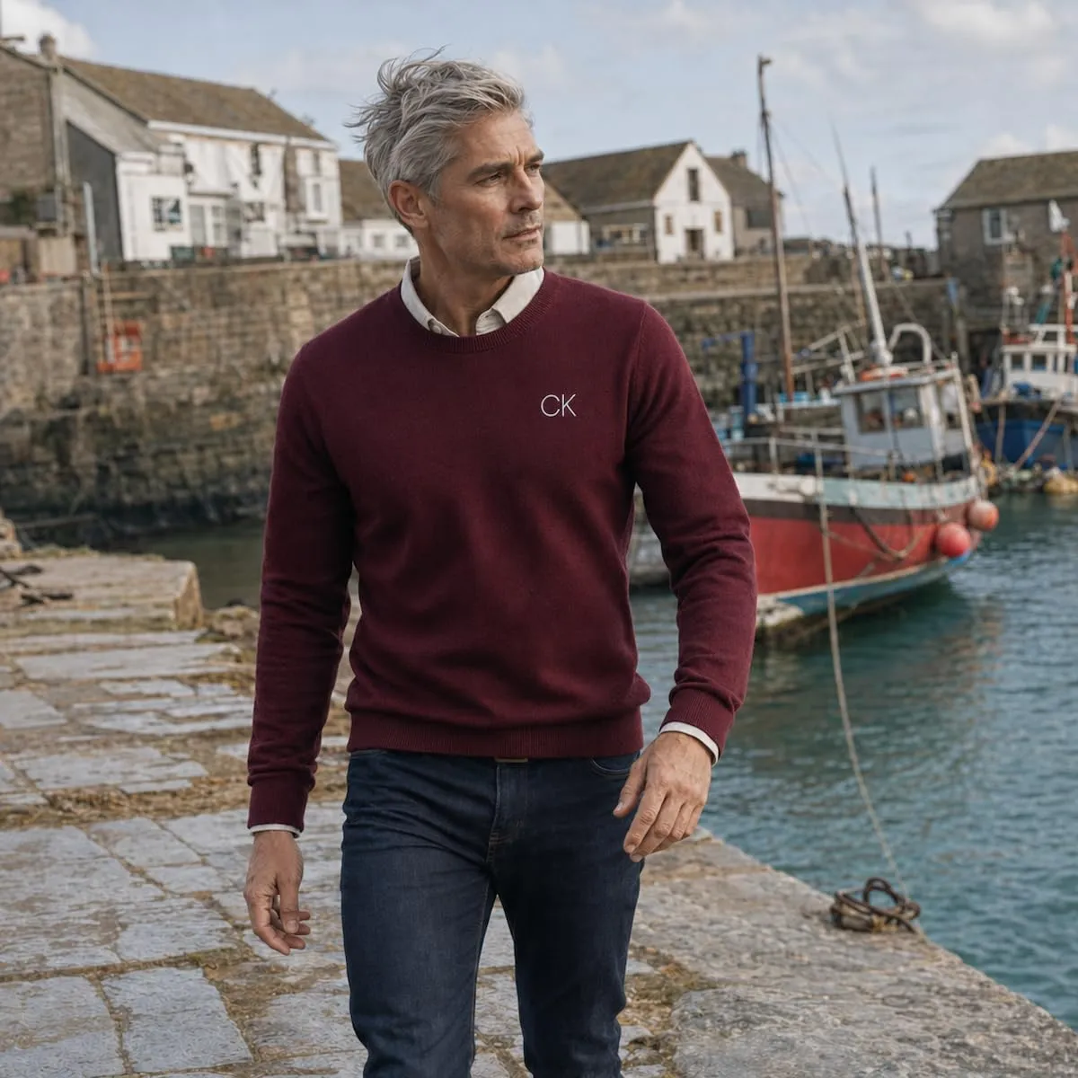 Calvin Klein Uomo Maglione Golf Girocollo - Borgogna - S - immagine 3