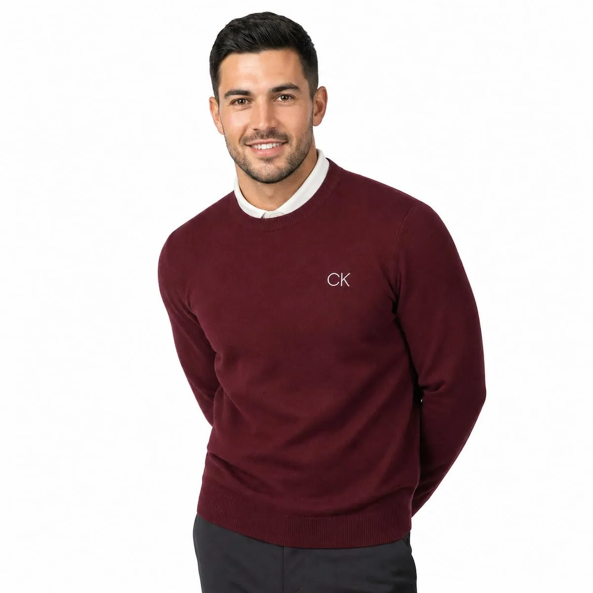 Calvin Klein Uomo Maglione Golf Girocollo - Borgogna - L - immagine 6