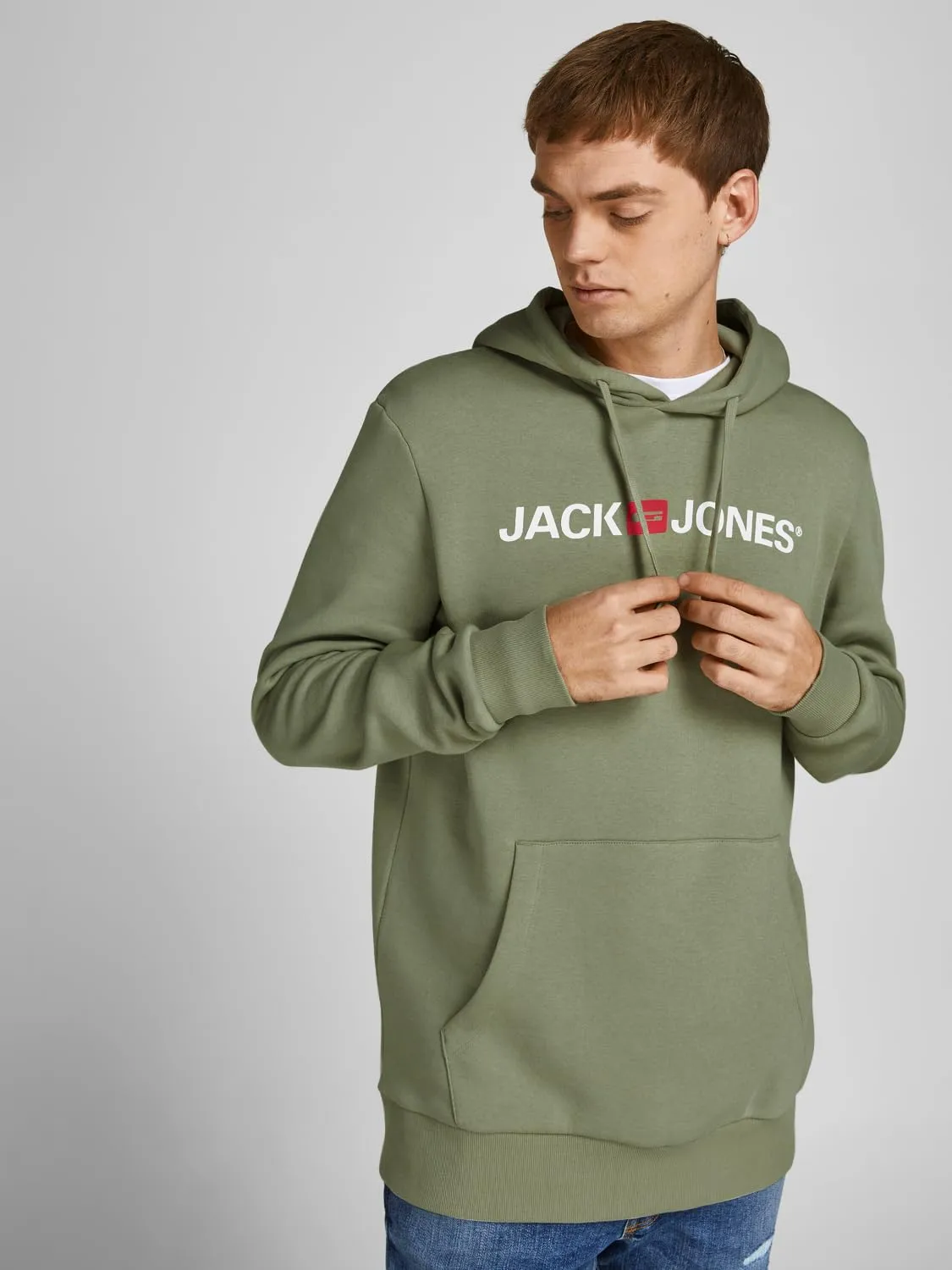 JACK & JONES Felpa con Cappuccio da Uomo con Logo, Verde (Dusty Olive/Reg Fit), 3XL (EU) Uomo - immagine 3