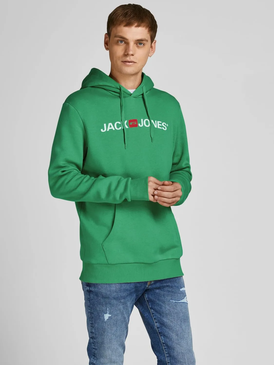 JACK & JONES Felpa con Cappuccio da Uomo con Logo, Verde (Verdant Green/Reg Fit), XXXL (EU) Uomo - immagine 2