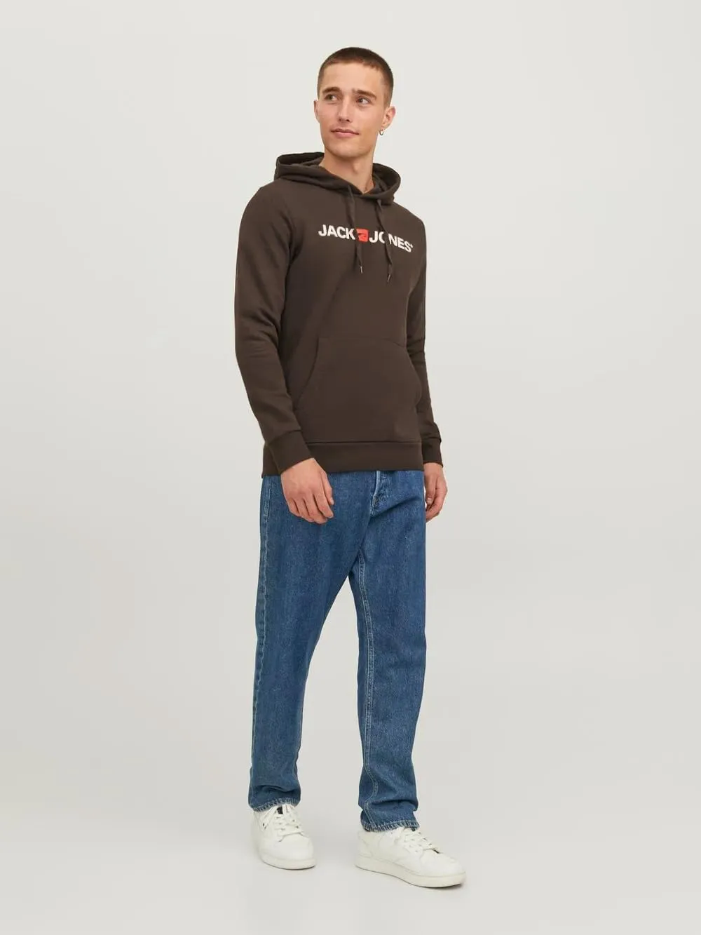JACK & JONES Felpa con Cappuccio da Uomo con Logo, Marrone (Latch/Reg Fit), L (EU) Uomo - immagine 3