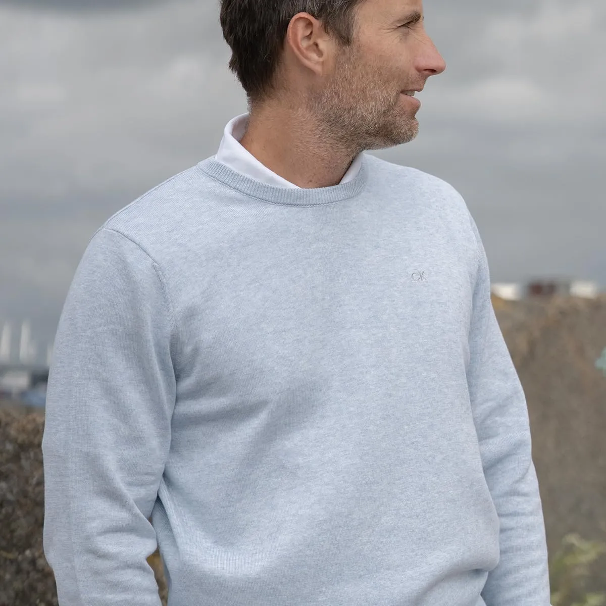 Calvin Klein Uomo Maglione Golf Girocollo - Azzurro Chiaro mélange - XL - immagine 5