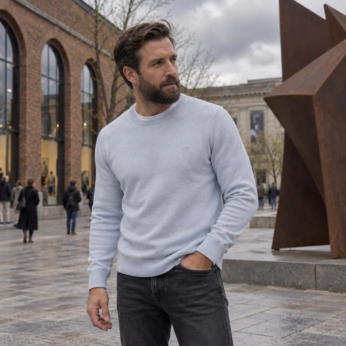 Calvin Klein Uomo Maglione Golf Girocollo - Azzurro Chiaro mélange - XL - immagine 6