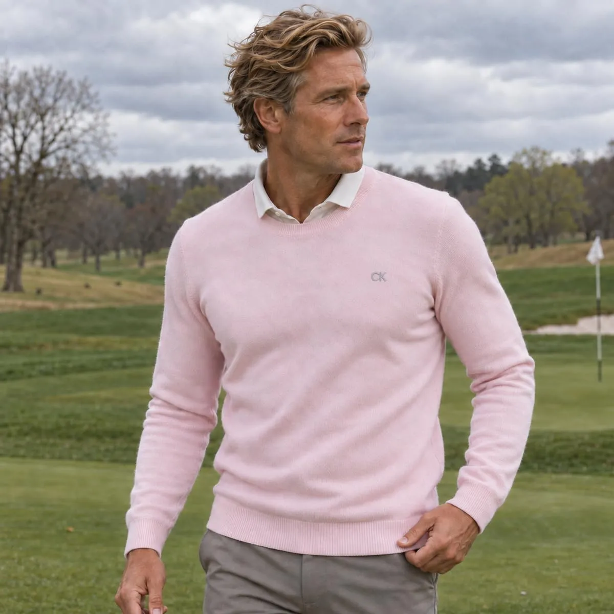 Calvin Klein Uomo Maglione Golf Girocollo - Rosa - S - immagine 2