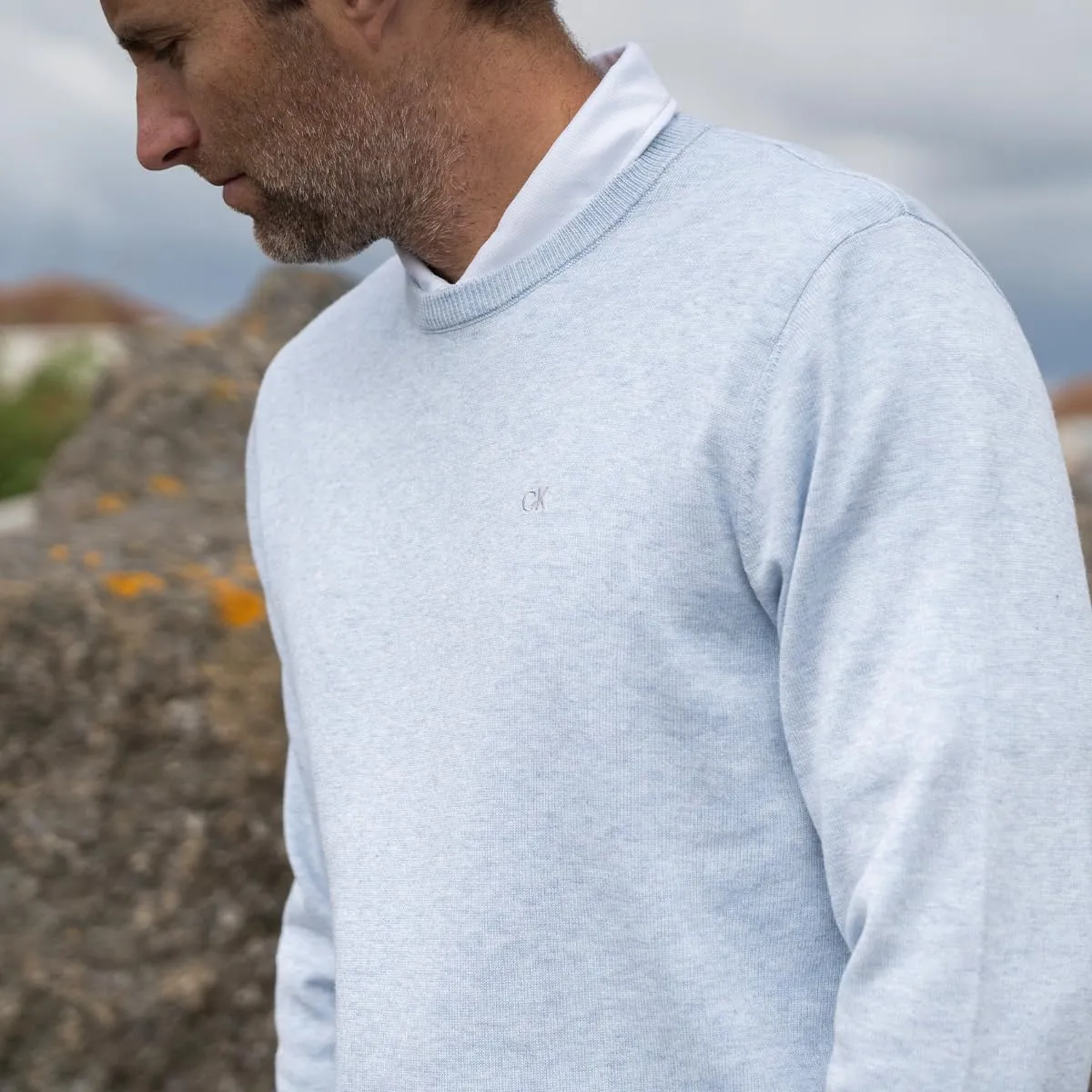 Calvin Klein Uomo Maglione Golf Girocollo - Azzurro Chiaro mélange - XXL - immagine 3
