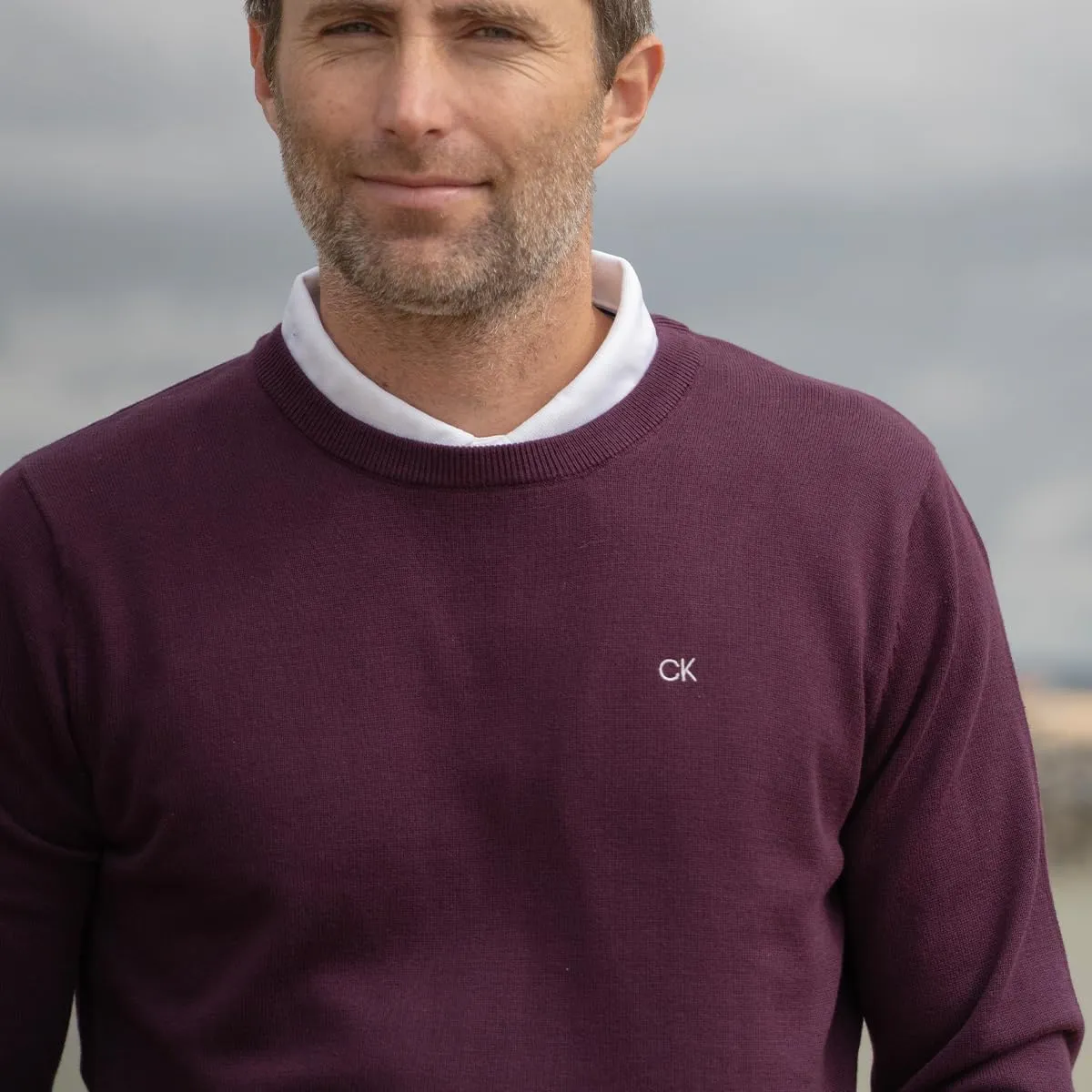 Calvin Klein Uomo Maglione Golf Girocollo - Borgogna - L - immagine 3