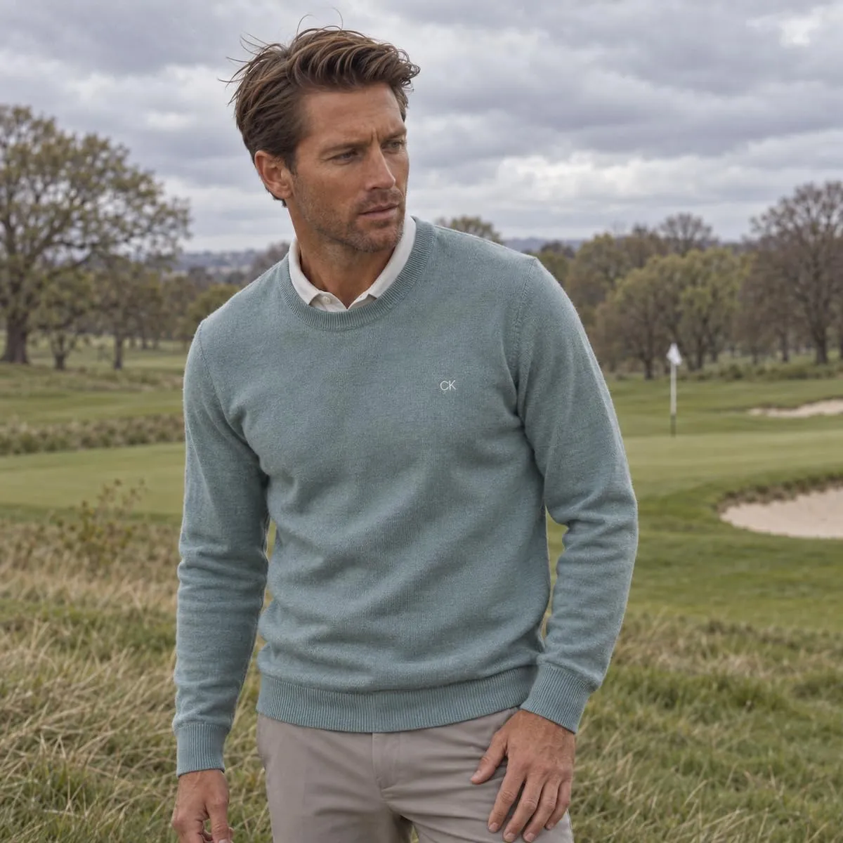 Calvin Klein Uomo Maglione Golf Girocollo - Salvia - M - immagine 3