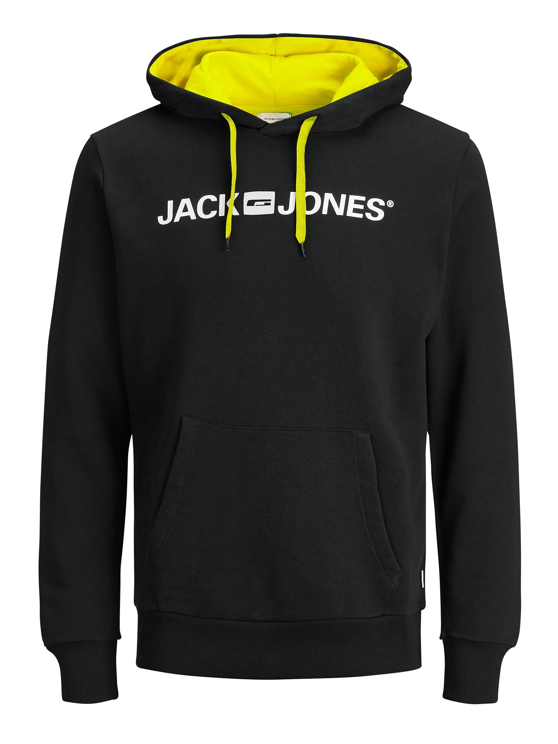 JACK & JONES Felpa con Cappuccio con Logo Male, Nero (Safety Yellow/Reg Fit), 3XL (EU) Uomo - immagine 1