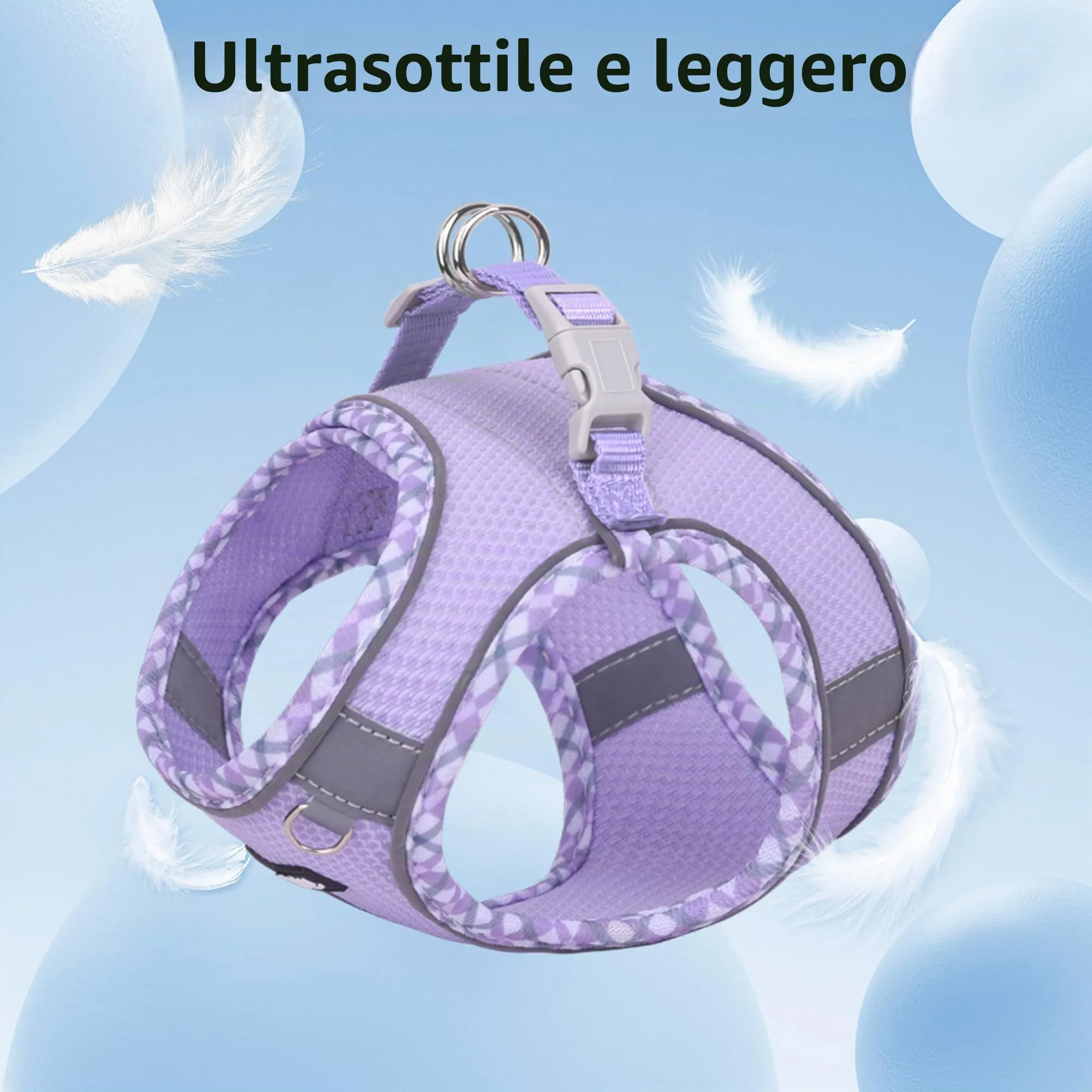 AIITLE Pettorina per cani anti-fuga, gilet anti-tiro con guinzaglio, strisce riflettenti, imbracature regolabili per animali domestici all'aperto per cani di taglia media, Viola XXS - immagine 7