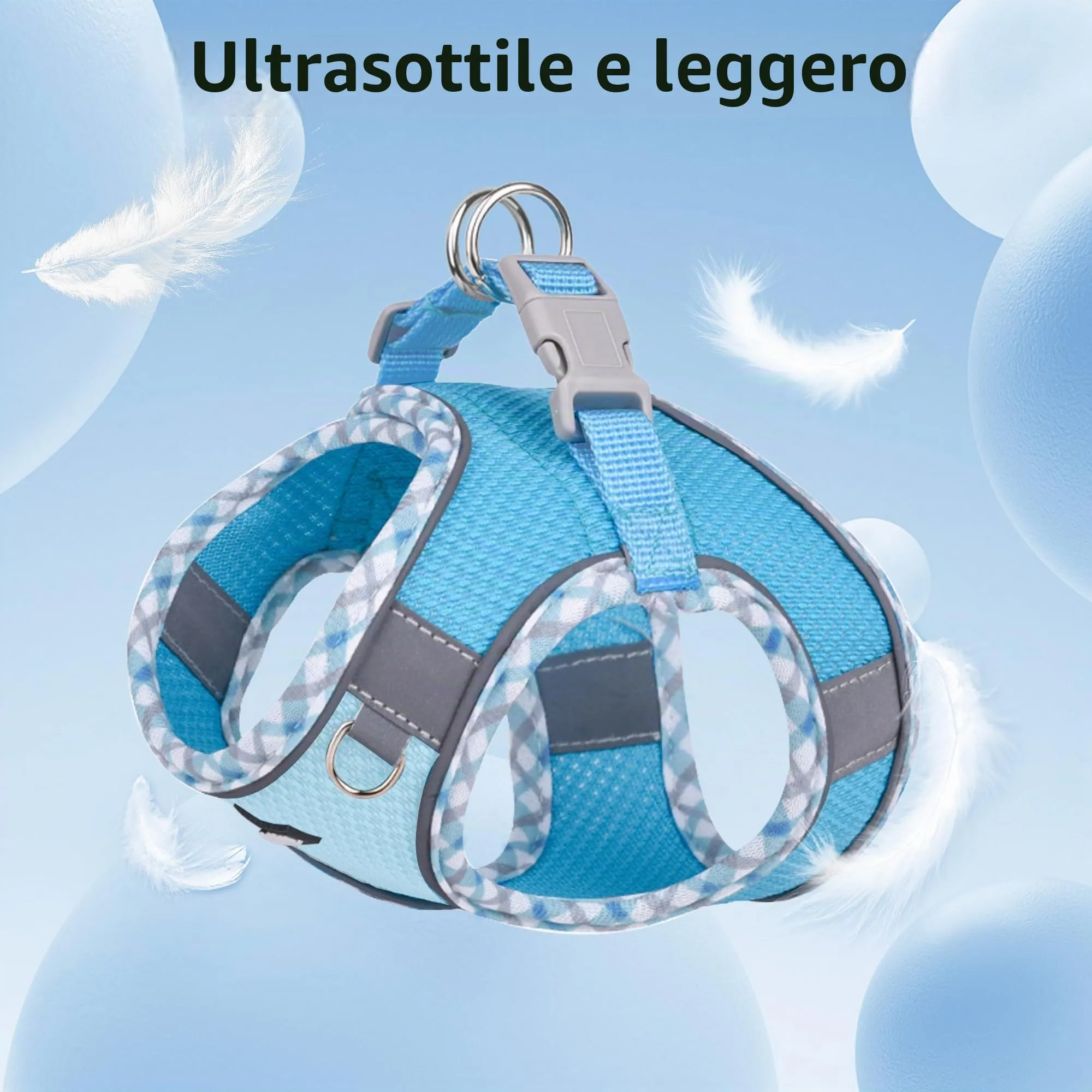 AIITLE Pettorina per cani anti-fuga, gilet anti-tiro con guinzaglio, strisce riflettenti, imbracature regolabili per animali domestici all'aperto per cani di taglia media, Blu S - immagine 7