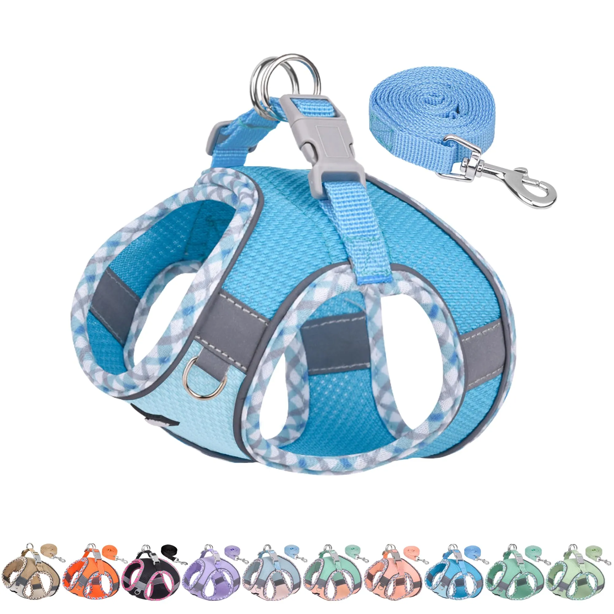 AIITLE Pettorina per cani anti-fuga, gilet anti-tiro con guinzaglio, strisce riflettenti, imbracature regolabili per animali domestici all'aperto per cani di taglia media, Blu XS - immagine 1
