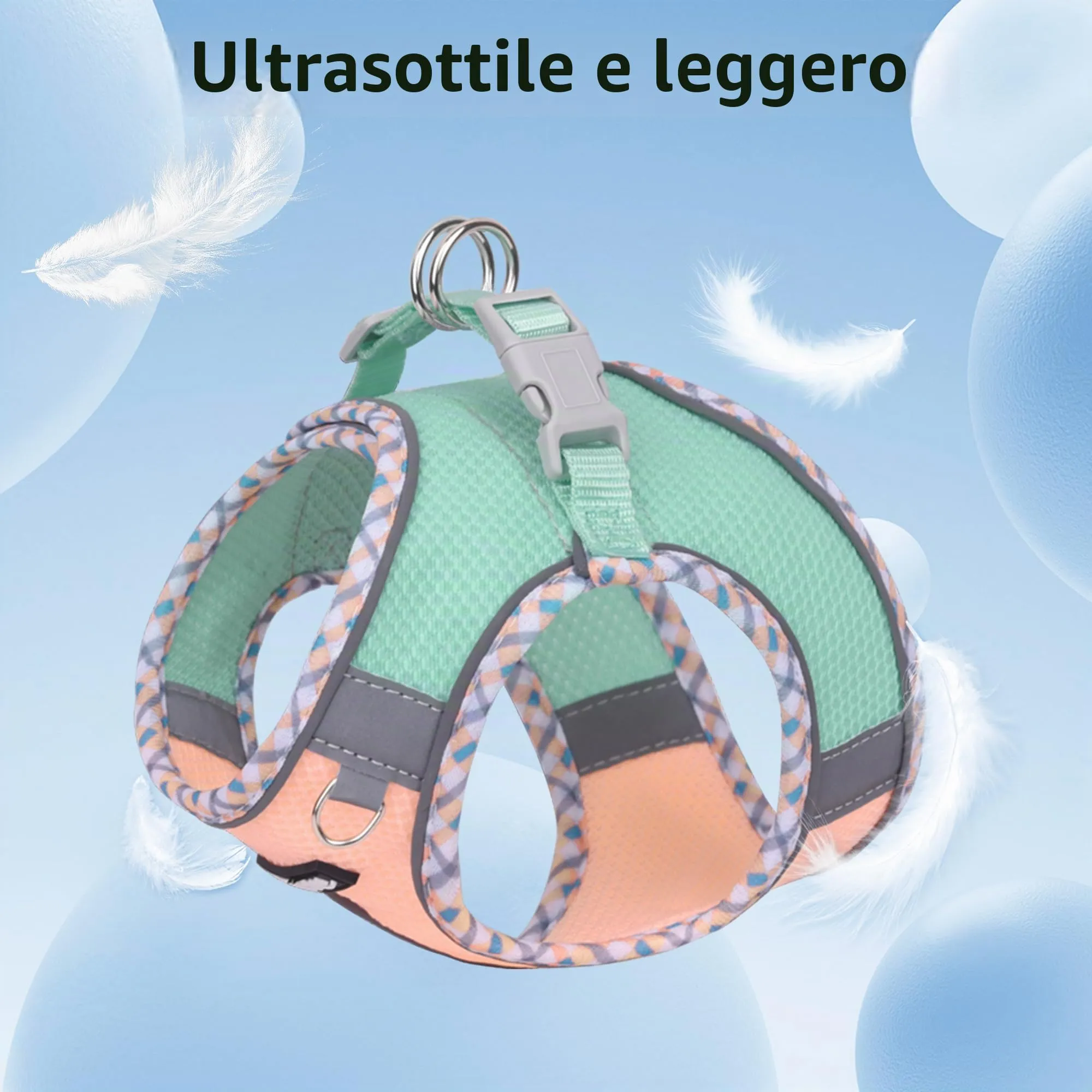AIITLE Pettorina per cani anti-fuga, gilet anti-tiro con guinzaglio, strisce riflettenti, imbracature regolabili per animali domestici all'aperto per cani di taglia media, Turchese-Rosa XXS - immagine 8