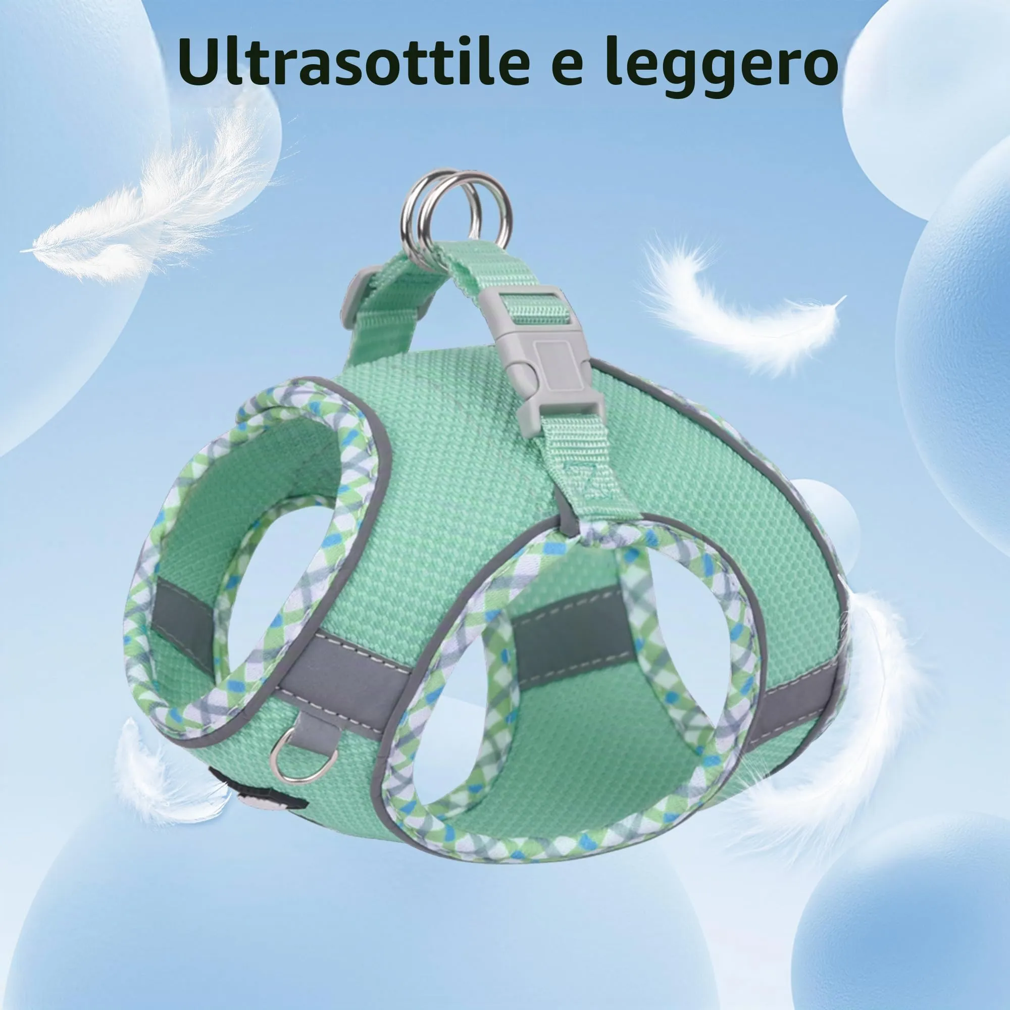 AIITLE Pettorina per cani anti-fuga, gilet anti-tiro con guinzaglio, strisce riflettenti, imbracature regolabili per animali domestici all'aperto per cani di taglia media, Turchese XXXS - immagine 9