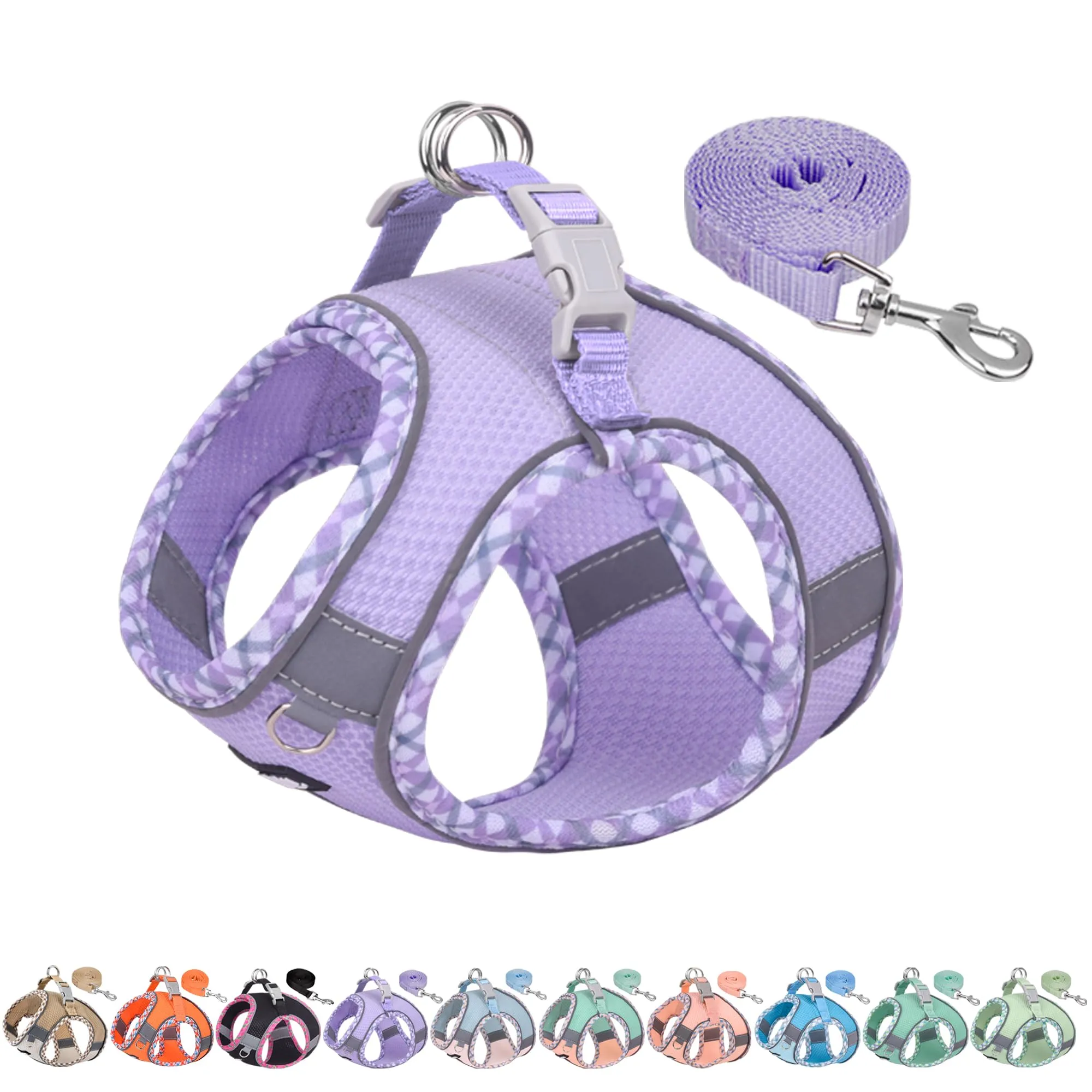 AIITLE Pettorina per cani anti-fuga, gilet anti-tiro con guinzaglio, strisce riflettenti, imbracature regolabili per animali domestici all'aperto per cani di taglia media, Viola M - immagine 1