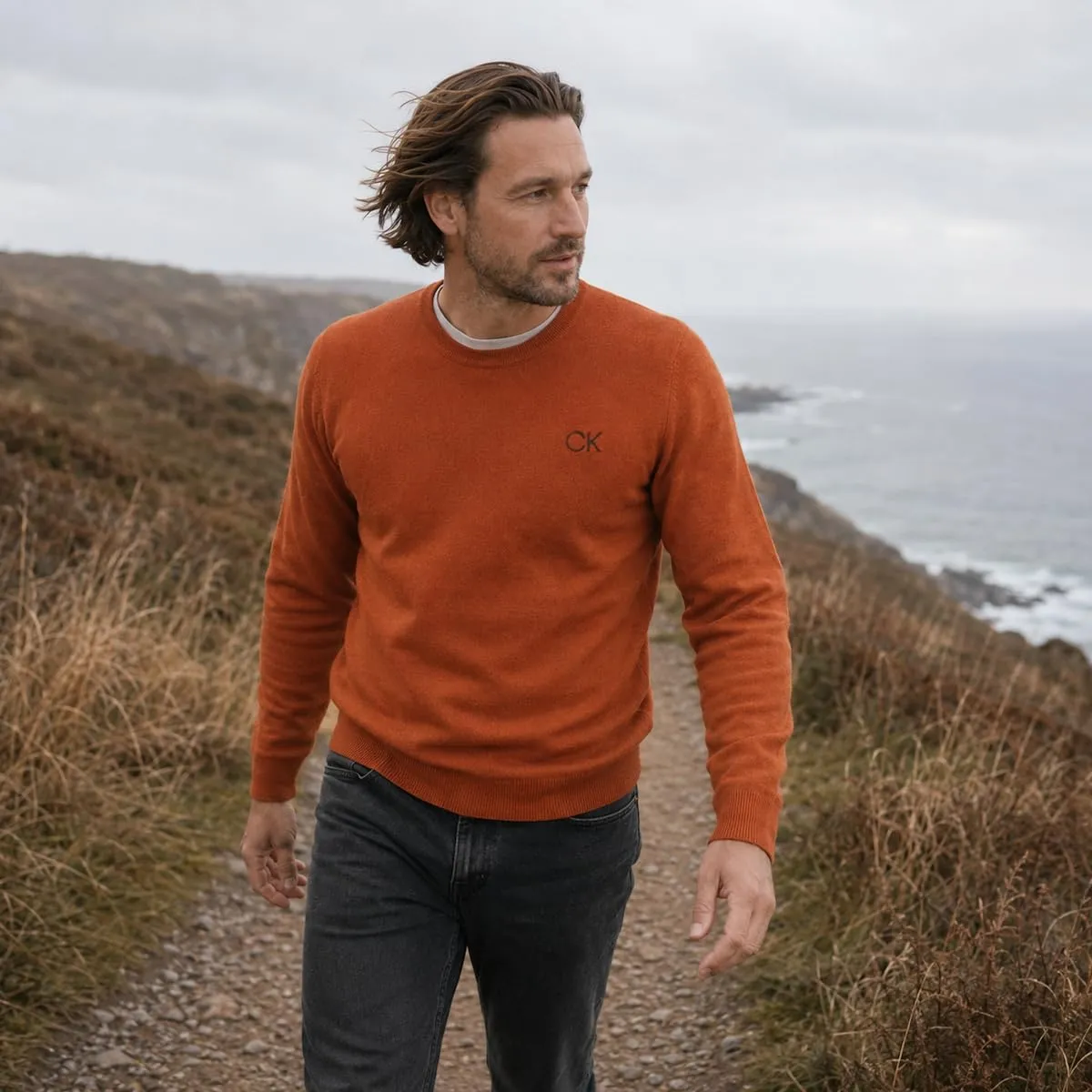 Calvin Klein Uomo Maglione Golf Girocollo - Arancione - L - immagine 5