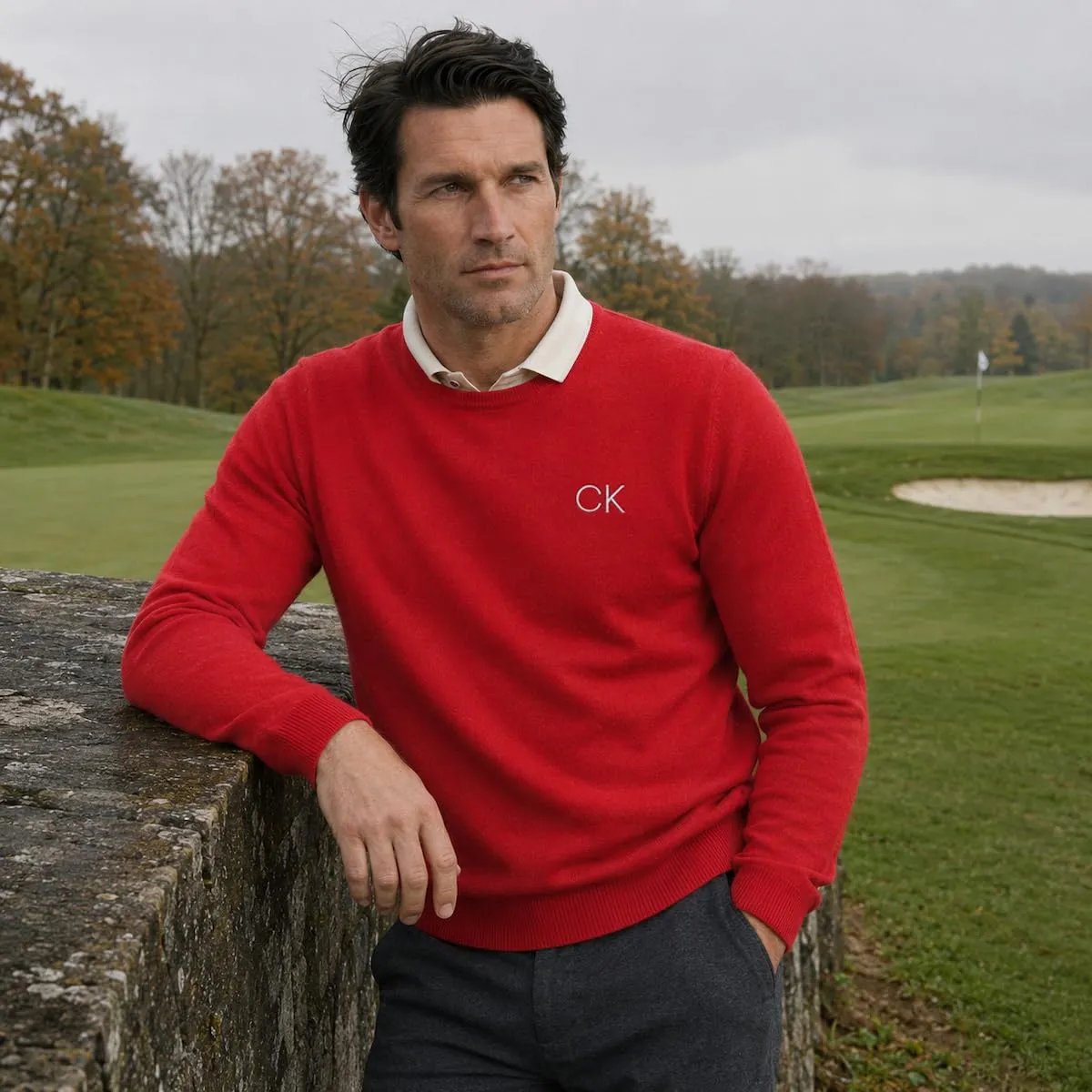 Calvin Klein Uomo Maglione Golf Girocollo - Rosso - M - immagine 3