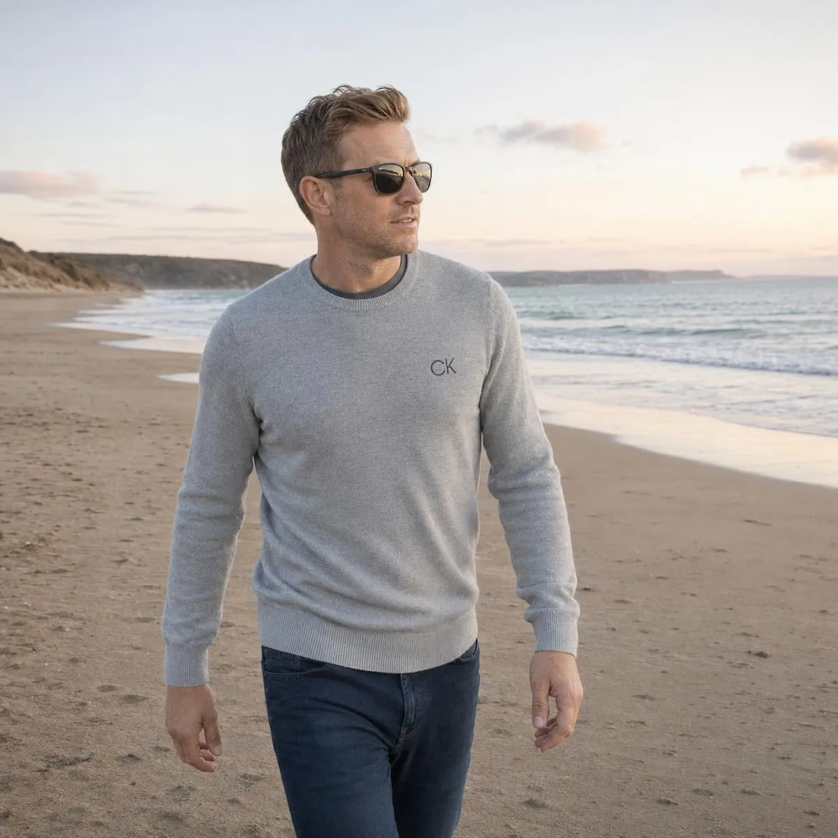 Calvin Klein Uomo Maglione Golf Girocollo - Argento - L - immagine 3