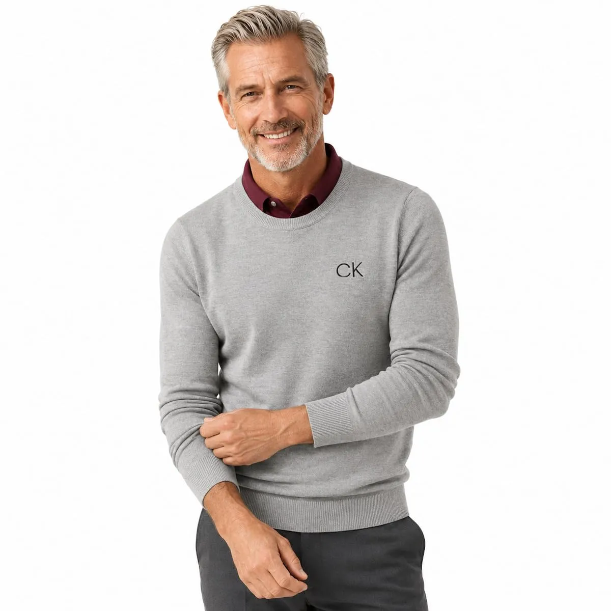 Calvin Klein Uomo Maglione Golf Girocollo - Argento - L - immagine 6
