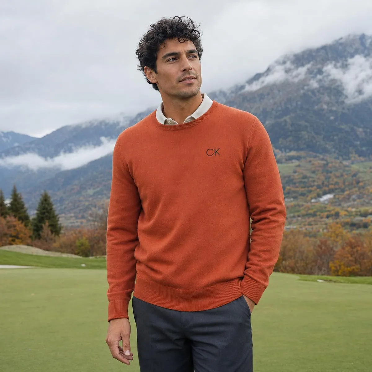 Calvin Klein Uomo Maglione Golf Girocollo - Arancione - XL - immagine 3