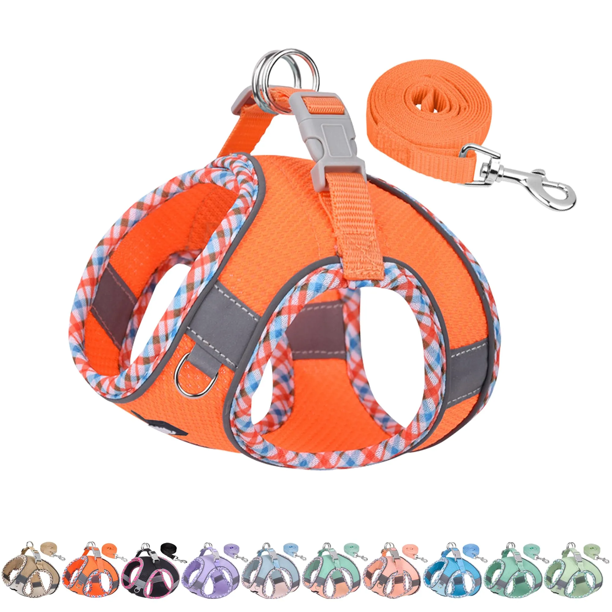 AIITLE Pettorina per cani anti-fuga, gilet anti-tiro con guinzaglio, strisce riflettenti, imbracature regolabili per animali domestici all'aperto per cani di taglia media, Arancia XXXS - immagine 1