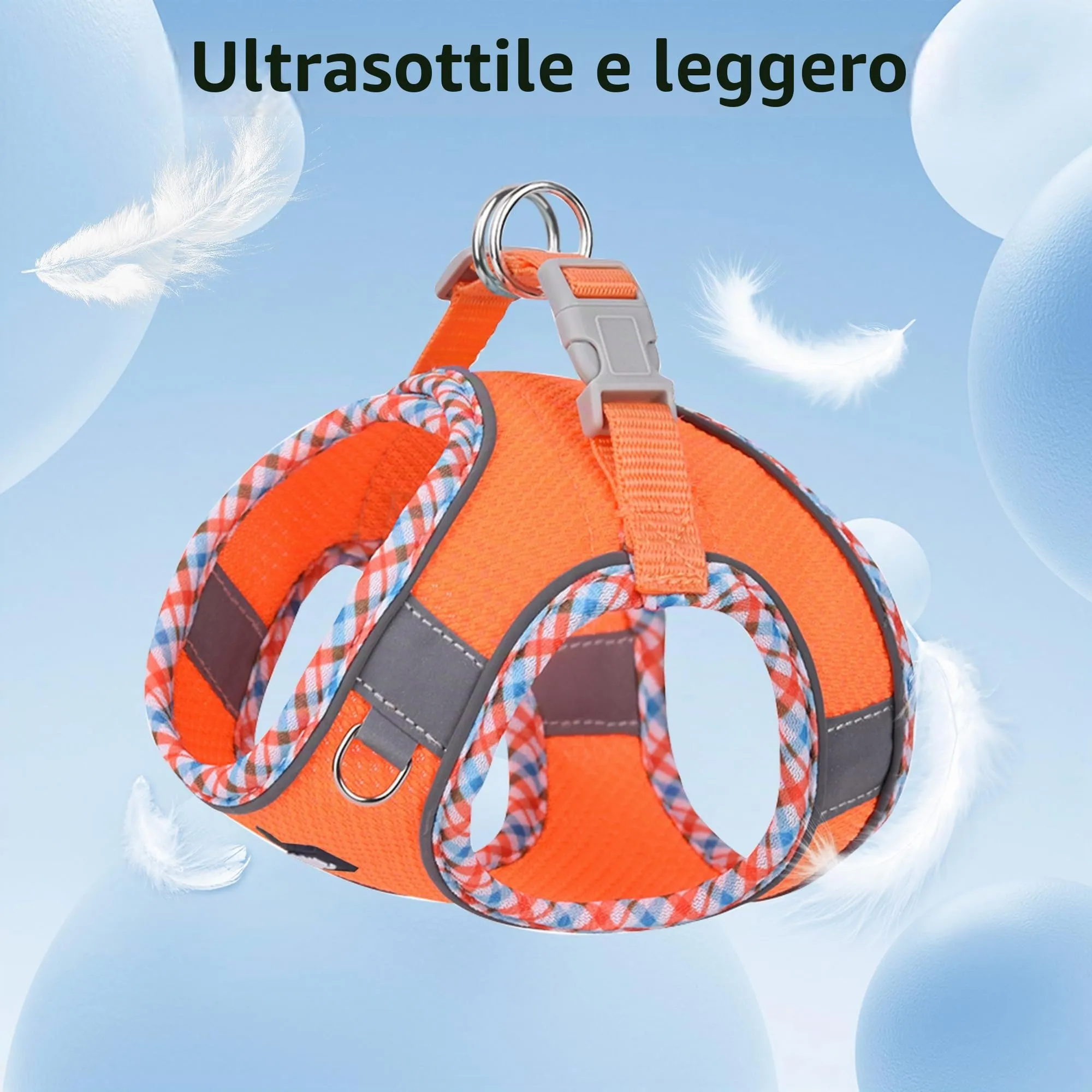 AIITLE Pettorina per cani anti-fuga, gilet anti-tiro con guinzaglio, strisce riflettenti, imbracature regolabili per animali domestici all'aperto per cani di taglia media, Arancia XXS - immagine 2