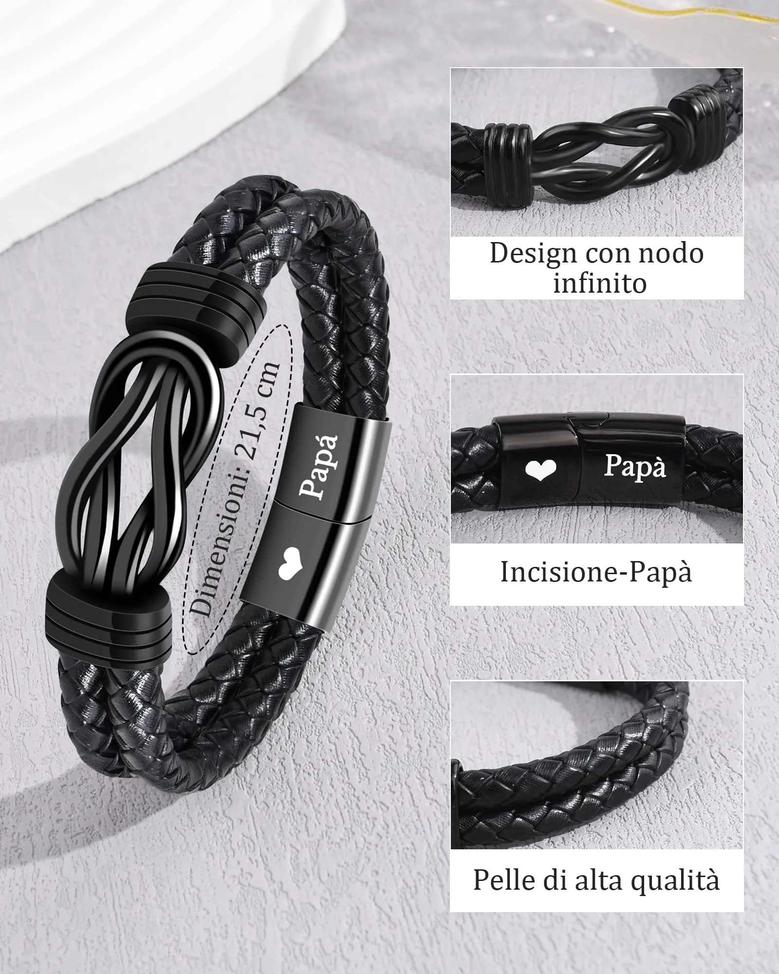 SUNSH Regalo Festa Del Papà Patrigno- Regali di 30 40 50 60 Anni Compleanno Papa - Bracciale Padre Bonus Papa Uomo - Idee Regalo Festa Del Papà Natale San Valentino - immagine 3