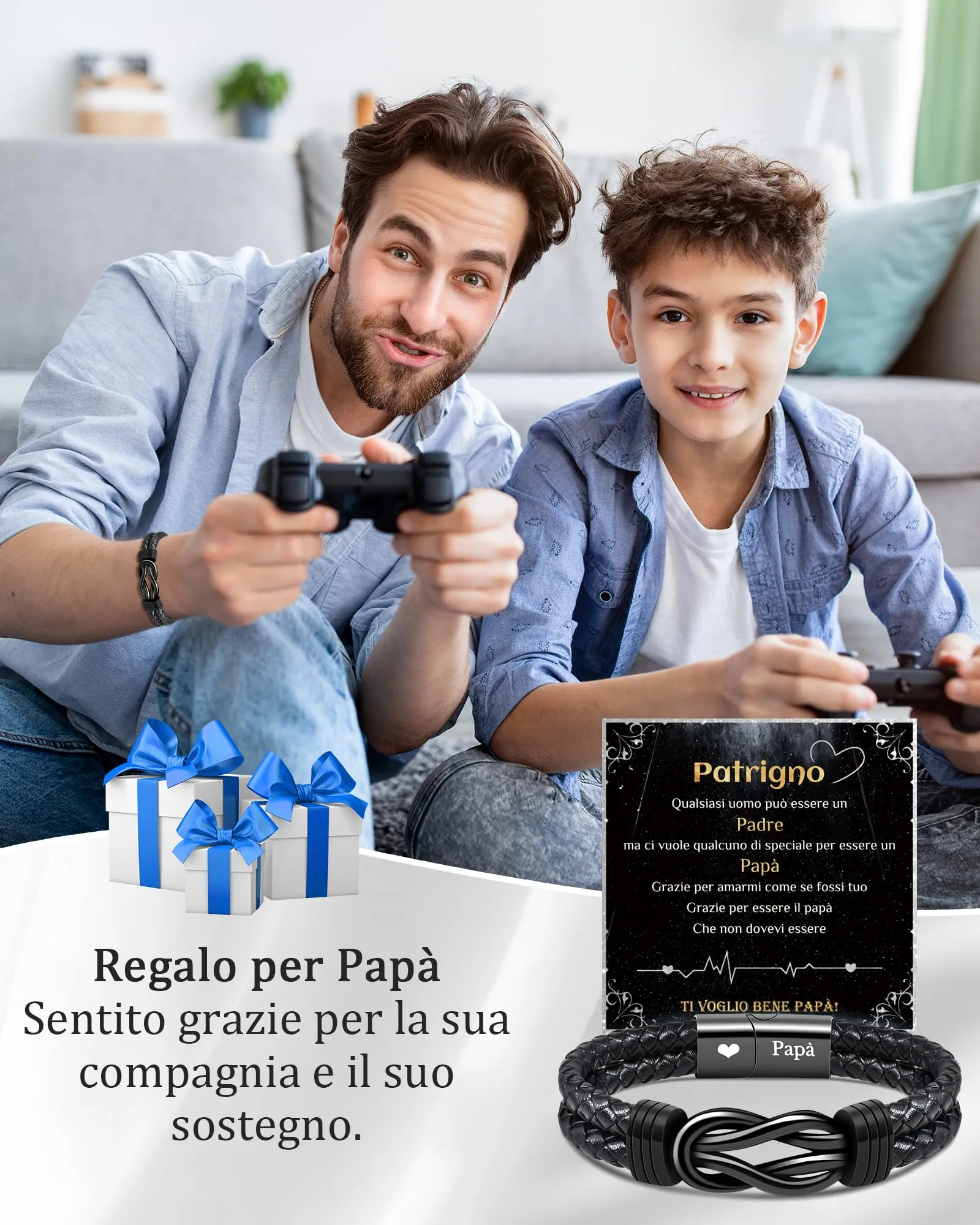 SUNSH Regalo Festa Del Papà Patrigno- Regali di 30 40 50 60 Anni Compleanno Papa - Bracciale Padre Bonus Papa Uomo - Idee Regalo Festa Del Papà Natale San Valentino - immagine 4