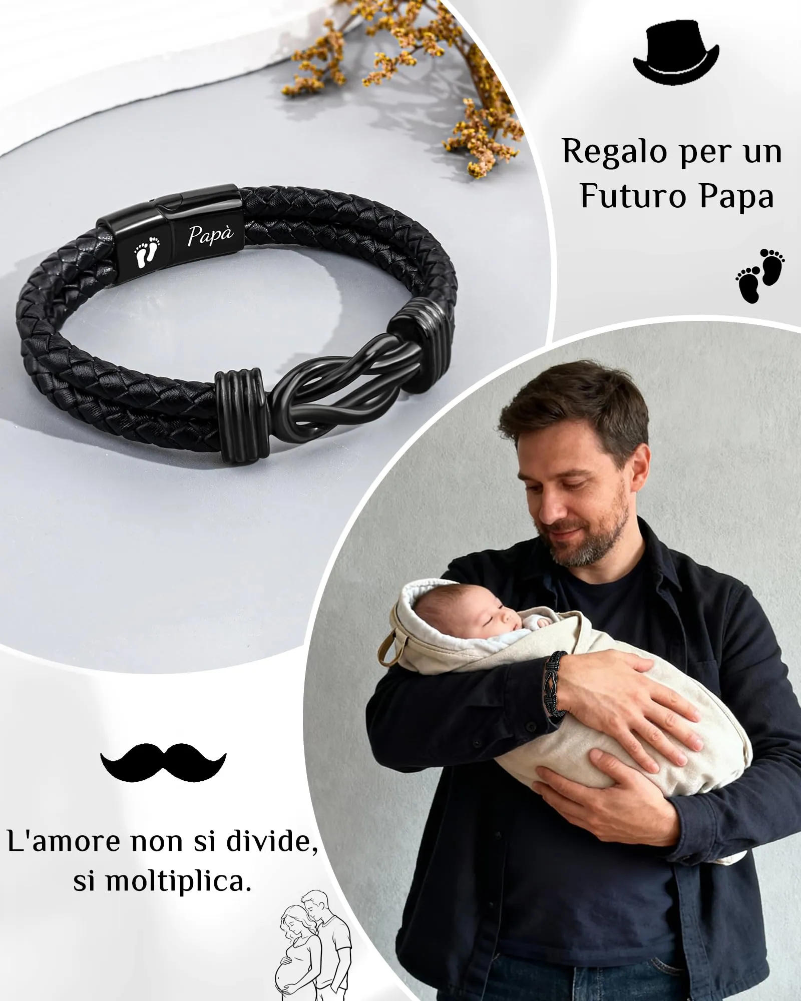SUNSH Regalo Festa Del Papà - Regalo Futuro Papà Bracciale Uomo -Regali di 30 40 50 60 Anni Compleanno Papa - Idee Regali Festa Del Papa Compleanno Natale San Valentino - immagine 2