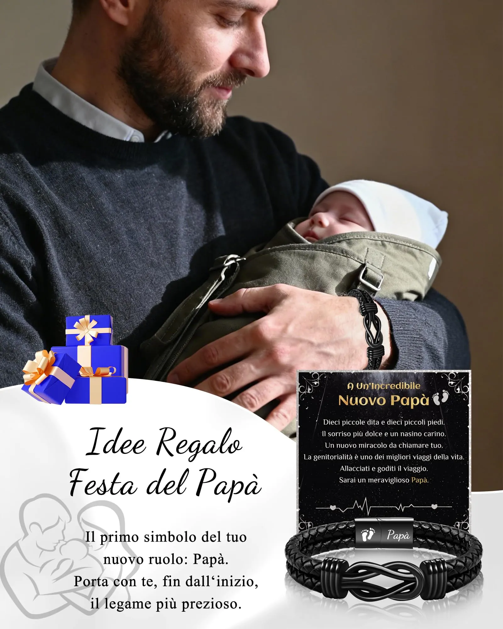 SUNSH Regalo Festa Del Papà - Regalo Futuro Papà Bracciale Uomo -Regali di 30 40 50 60 Anni Compleanno Papa - Idee Regali Festa Del Papa Compleanno Natale San Valentino - immagine 4