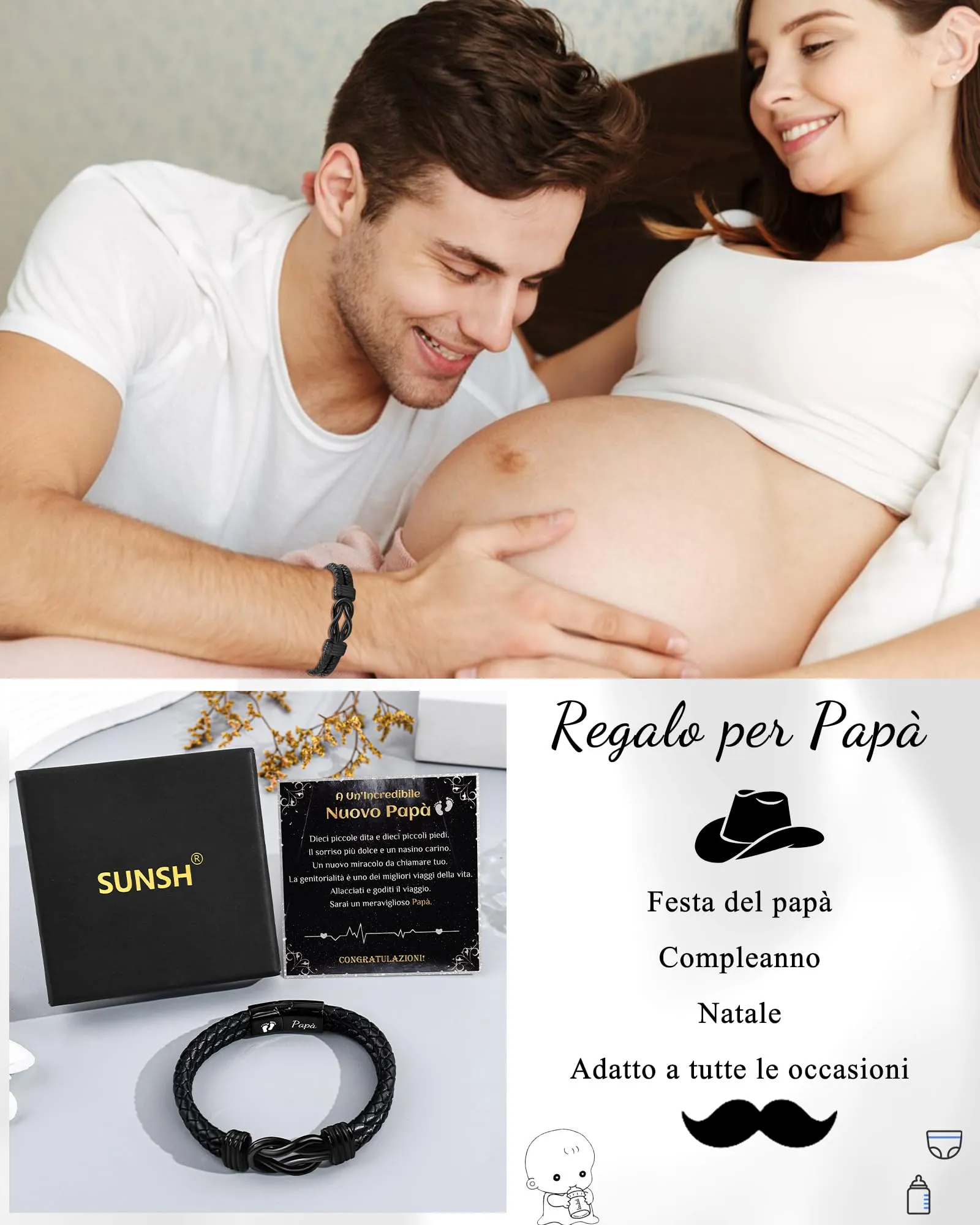 SUNSH Regalo Festa Del Papà - Regalo Futuro Papà Bracciale Uomo -Regali di 30 40 50 60 Anni Compleanno Papa - Idee Regali Festa Del Papa Compleanno Natale San Valentino - immagine 5