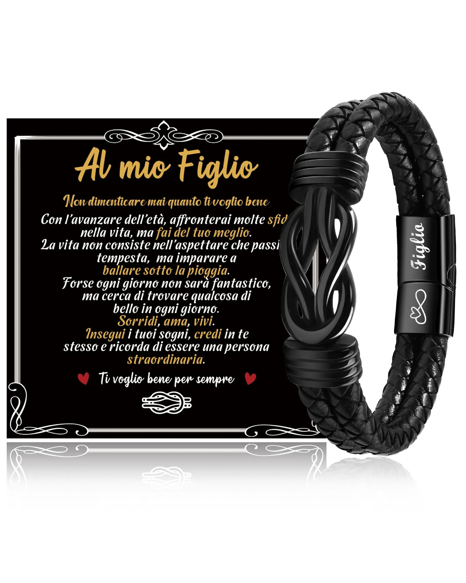 SUNSH Regalo per Figlio, Bracciale Figlio, Bracciale in Pelle per Ragazzo, Regali D'amore per Figli, Regalo per Figli/Uomo, Natale, Compleanni, Laurea, Scuola-20,5 cm - immagine 1