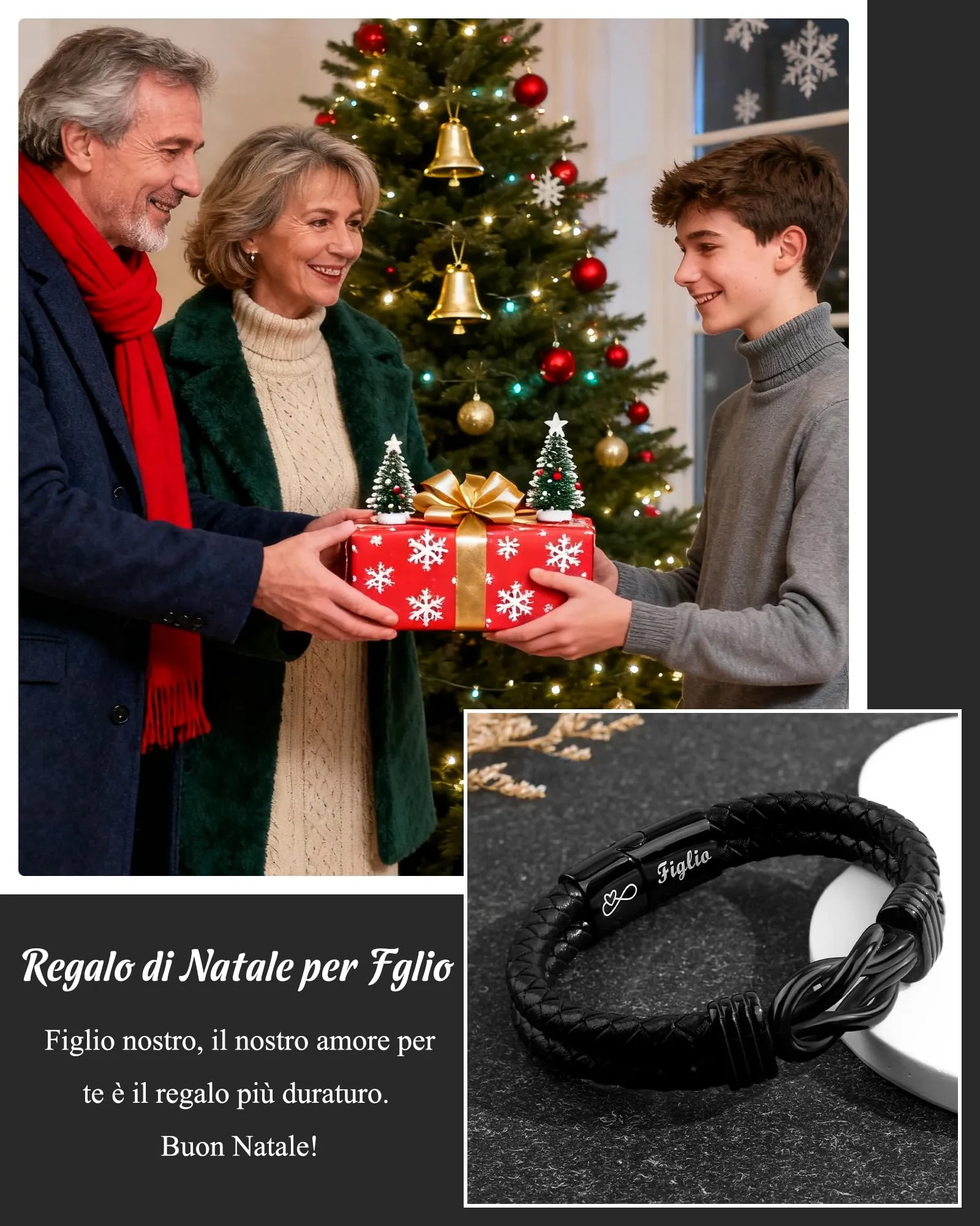 SUNSH Regalo per Figlio, Bracciale Figlio, Bracciale in Pelle per Ragazzo, Regali D'amore per Figli, Regalo per Figli/Uomo, Natale, Compleanni, Laurea, Scuola-20,5 cm - immagine 2