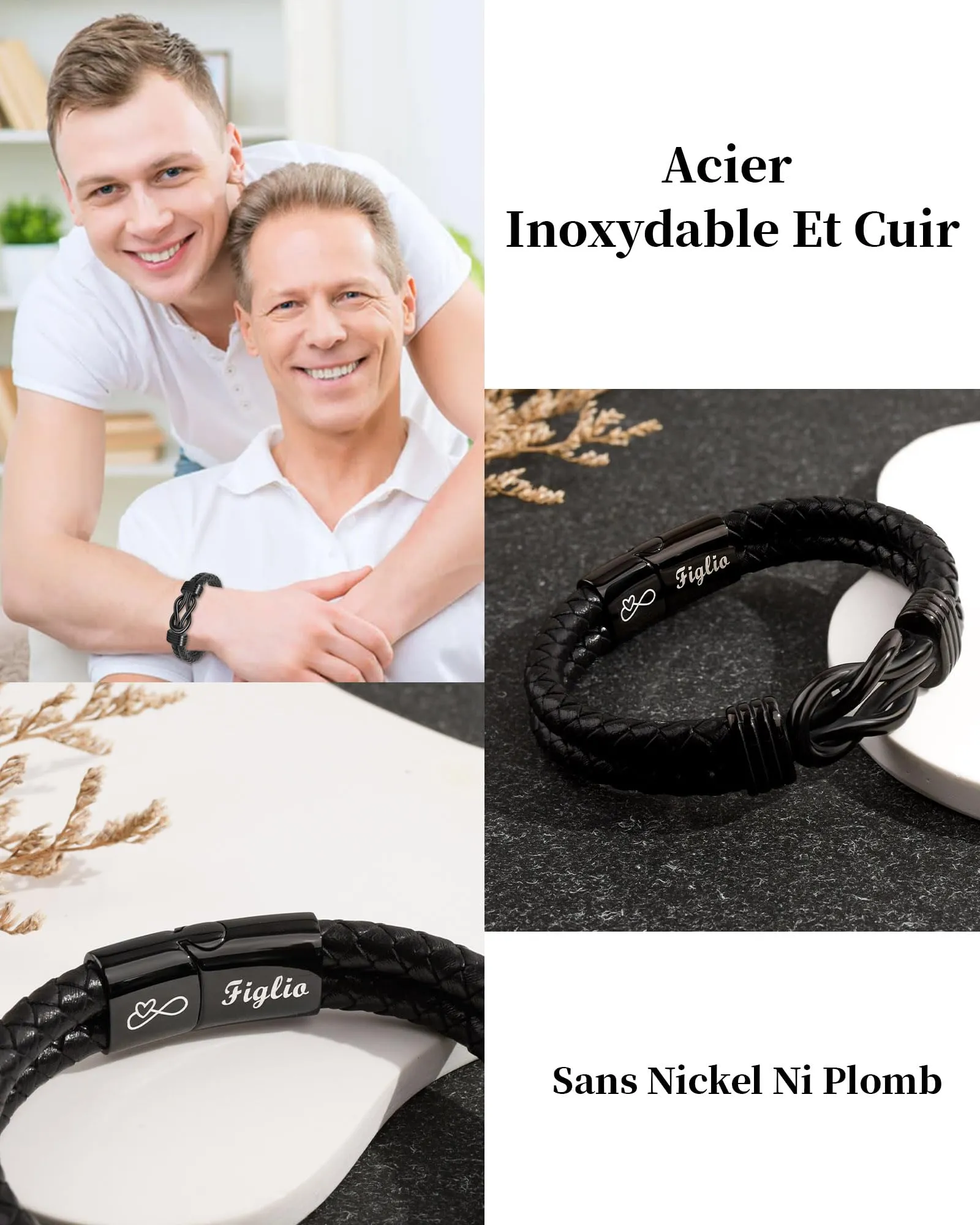 SUNSH Regalo per Figlio, Bracciale Figlio, Bracciale in Pelle per Ragazzo, Regali D'amore per Figli, Regalo per Figli/Uomo, Natale, Compleanni, Laurea, Scuola-20,5 cm - immagine 5