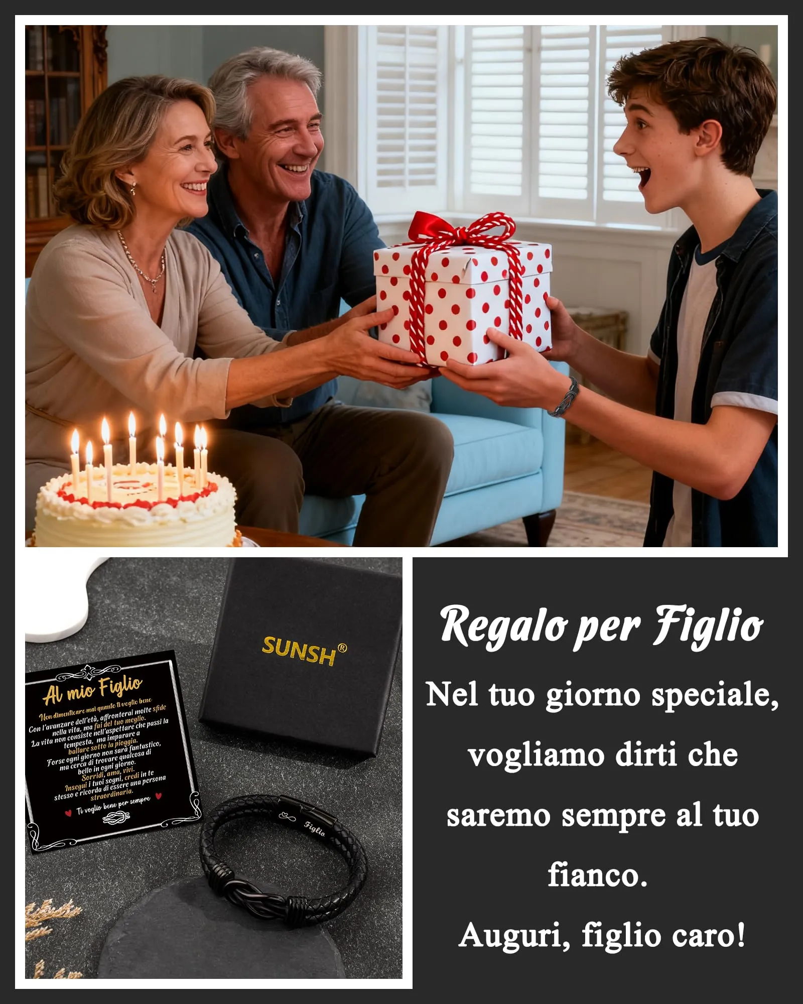 SUNSH Regalo per Figlio, Bracciale Figlio, Bracciale in Pelle per Ragazzo, Regali D'amore per Figli, Regalo per Figli/Uomo, Natale, Compleanni, Laurea, Scuola-20,5 cm - immagine 6