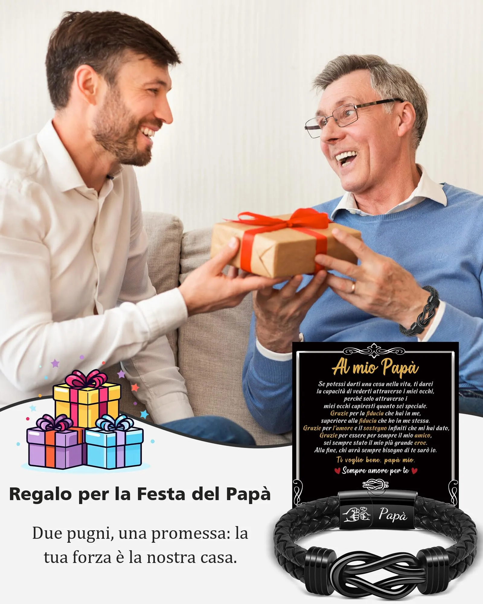 SUNSH Regalo Festa del Papà - Bracciale Festa del Papà Bracciale Uomo - Papa Idee Regalo - Regali Papa Compleanno Natale - immagine 4