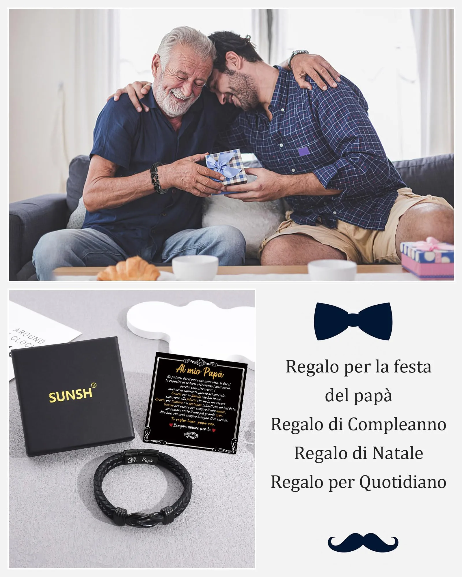 SUNSH Regalo Festa del Papà - Bracciale Festa del Papà Bracciale Uomo - Papa Idee Regalo - Regali Papa Compleanno Natale - immagine 5