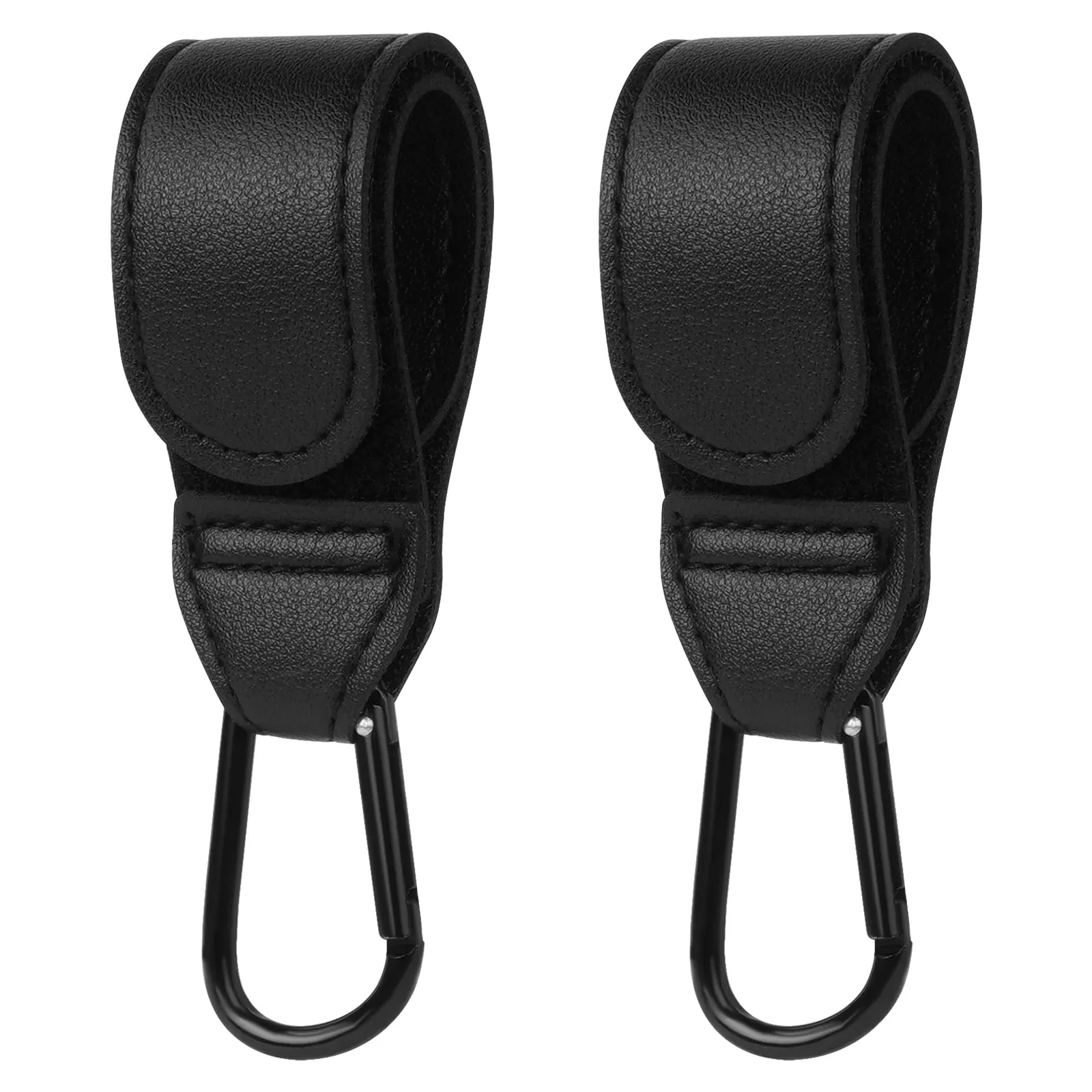 URAQT Ganci Passeggino 2 Pezzi, Nero Ganci per Passeggino Gancio per borsa della spesa, Gancio Passeggino Universale Sicuri Resistenti, Passeggino Accessori in Pelle, Antiscivol, Fino a 5 kg - immagine 1