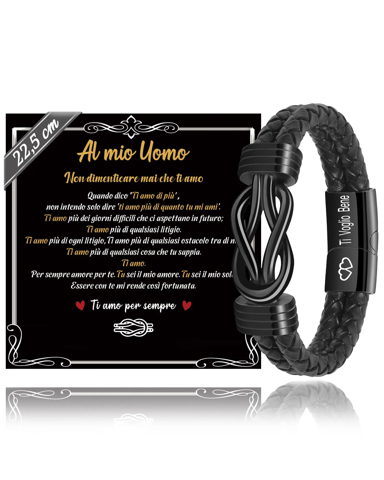 SUNSH Regali Per Lui/Uomo, Bracciale Uomo Idee Regalo Uomini, Regalo Anniversario San Valentino per Lui, Compleanno Natale, Bracciale da Uomini in Pelle con Incisione Ti Voglio Bene-22,5 cm - immagine 1