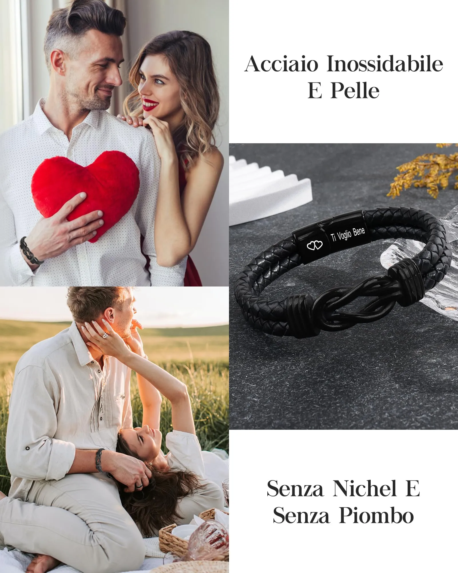 SUNSH Regali Per Lui/Uomo, Bracciale Uomo Idee Regalo Uomini, Regalo Anniversario San Valentino per Lui, Compleanno Natale, Bracciale da Uomini in Pelle con Incisione Ti Voglio Bene-22,5 cm - immagine 5
