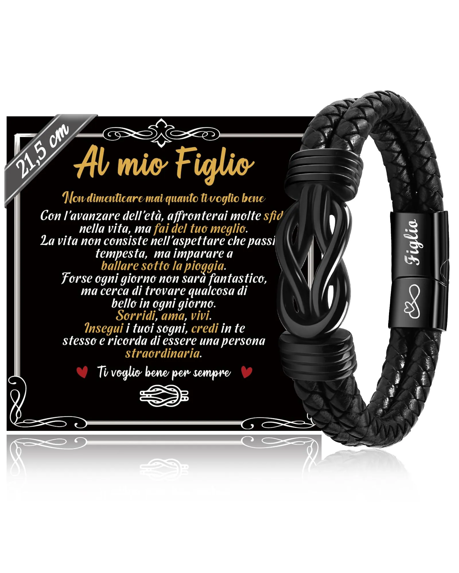SUNSH Regalo per Figlio, Bracciale Figlio, Bracciale in Pelle per Ragazzo, Regali D'amore per Figli, Regalo per Figlii/Uomo, Natale, Compleanni, Laurea, Scuola-21,5 cm - immagine 1