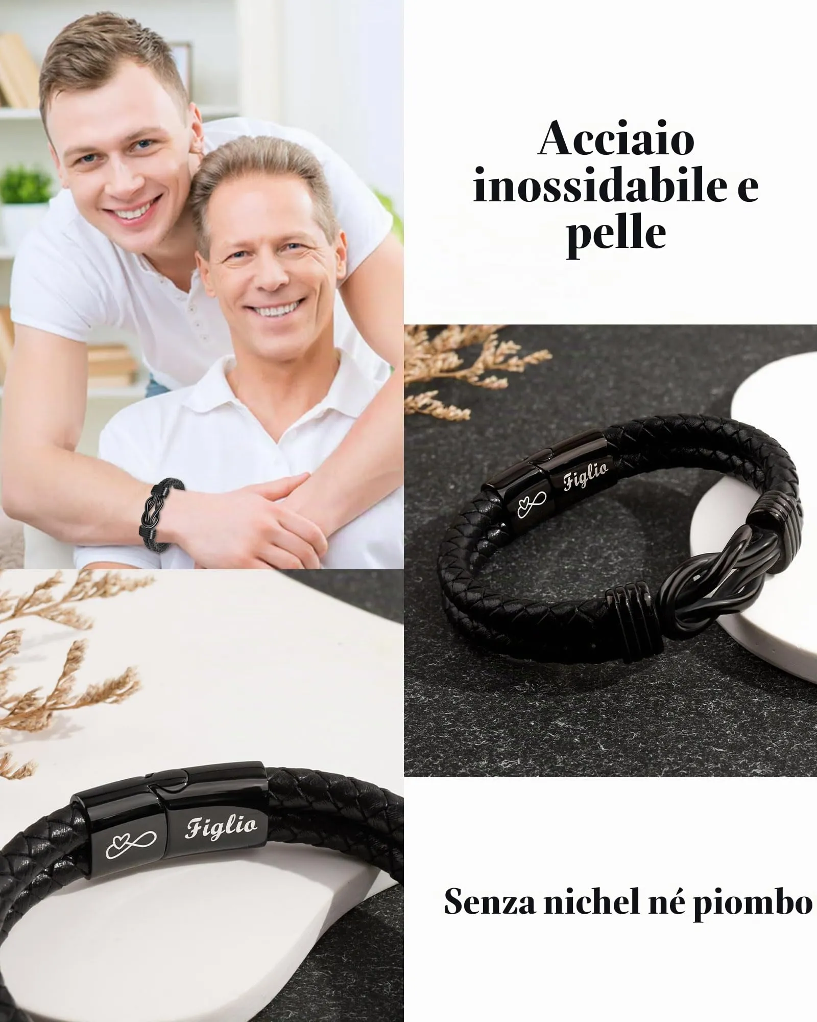 SUNSH Regalo per Figlio, Bracciale Figlio, Bracciale in Pelle per Ragazzo, Regali D'amore per Figli, Regalo per Figlii/Uomo, Natale, Compleanni, Laurea, Scuola-21,5 cm - immagine 5