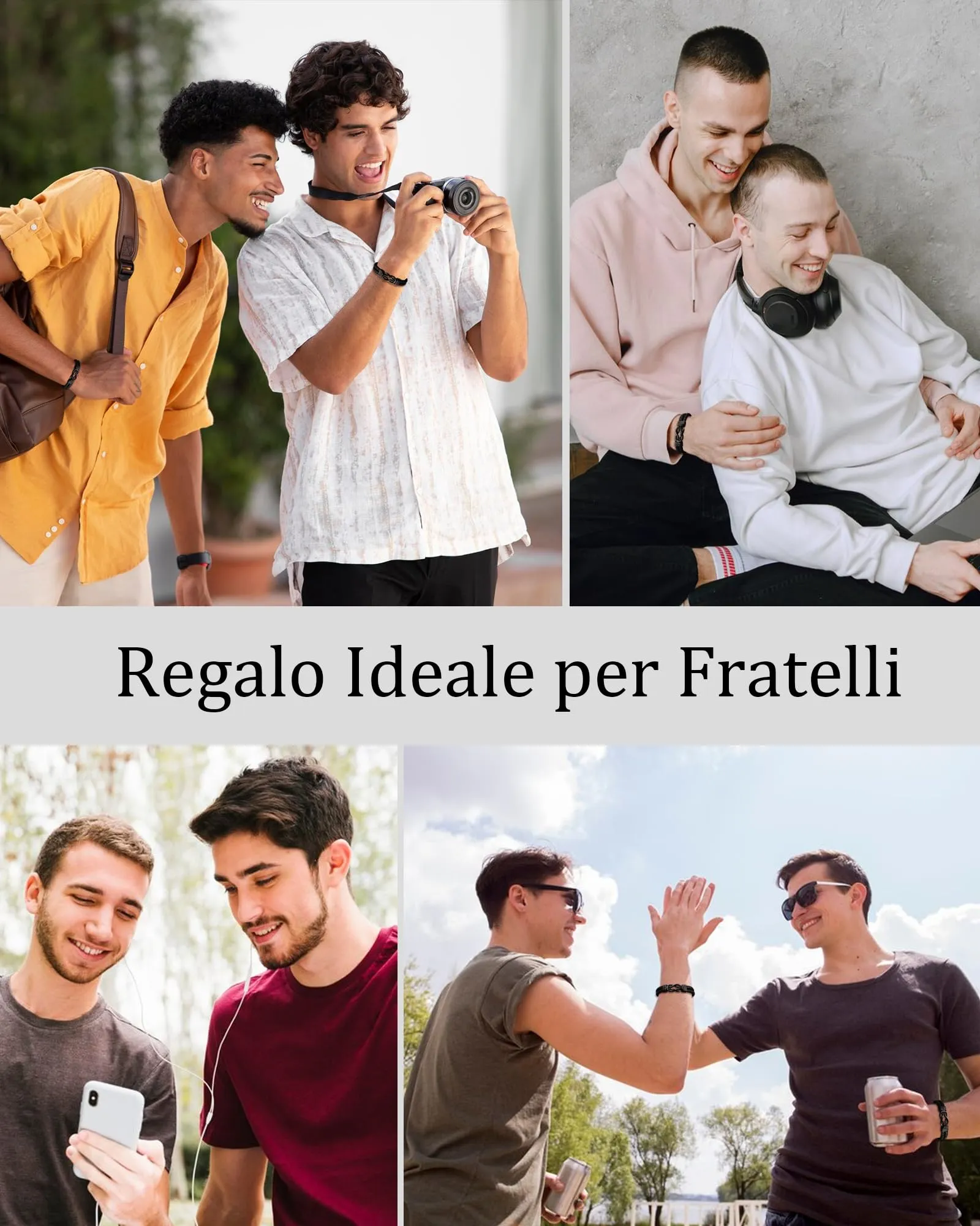 SUNSH Bracciale Fratello Uomo, Regalo Fratello Compleanno, Bracciale in Pelle Da Uomo Regali per Lui Fratelli Maggiore Fratellin Compleanno Natale-21,5 cm - immagine 6