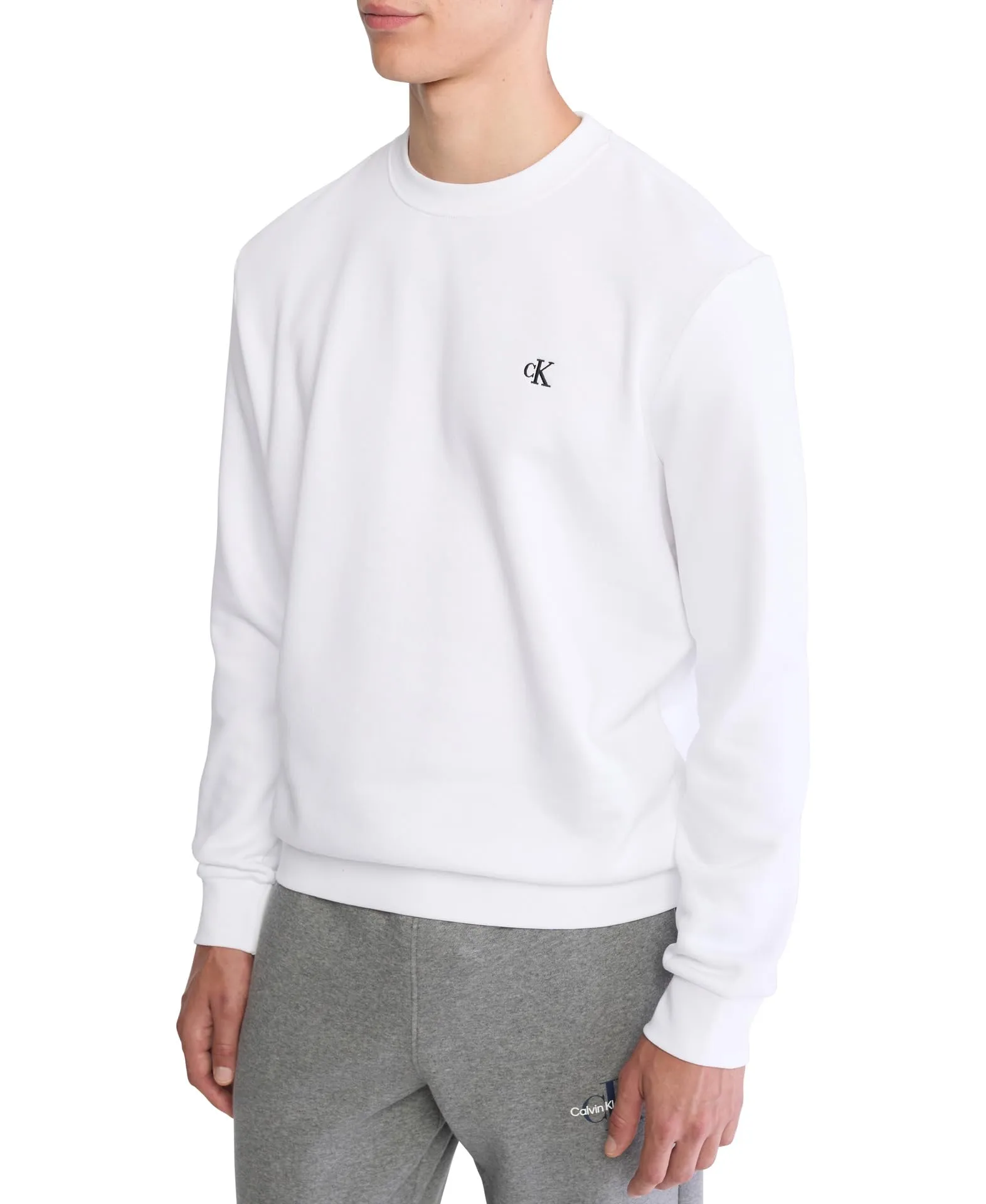 Calvin Klein Felpa Uomo in Pile con Logo Archive, Bianco Brillante., Large - immagine 4